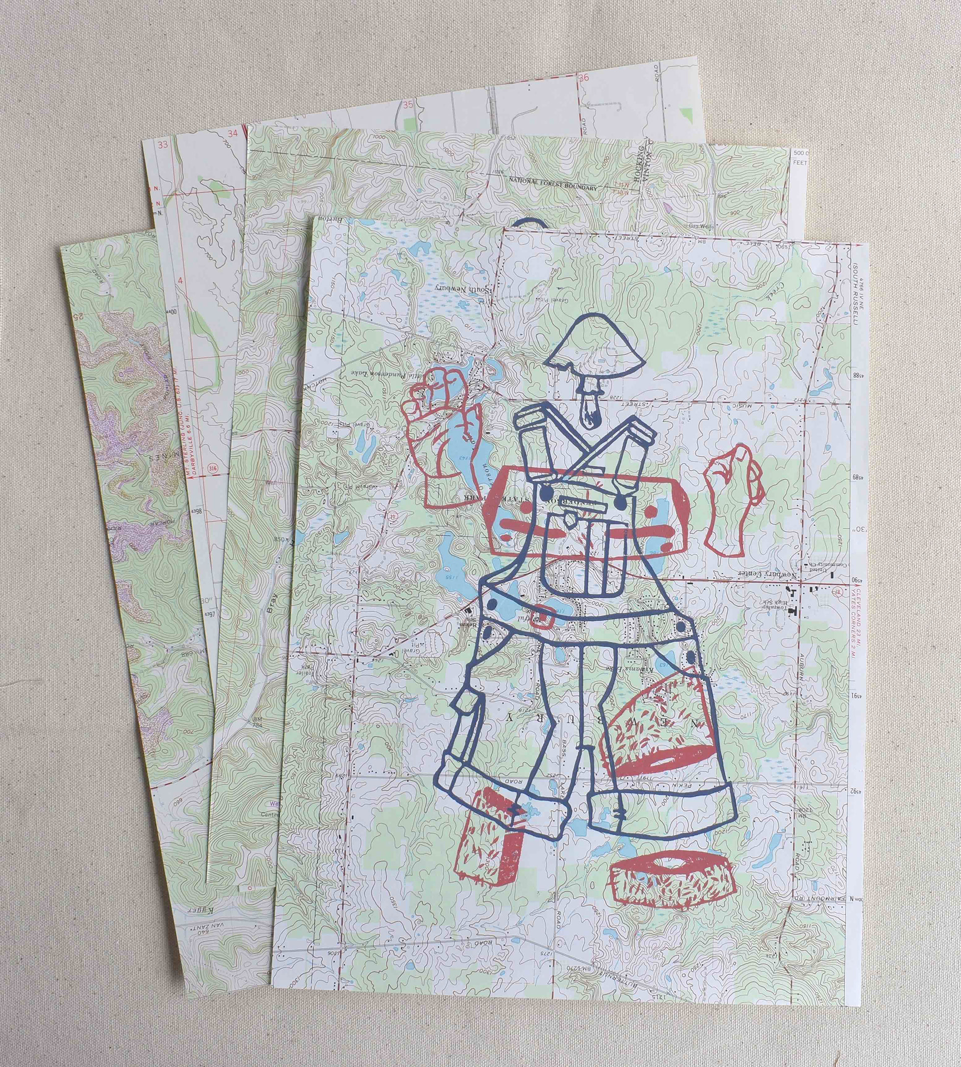 "The Gardener" on map paper, 9 x 12"