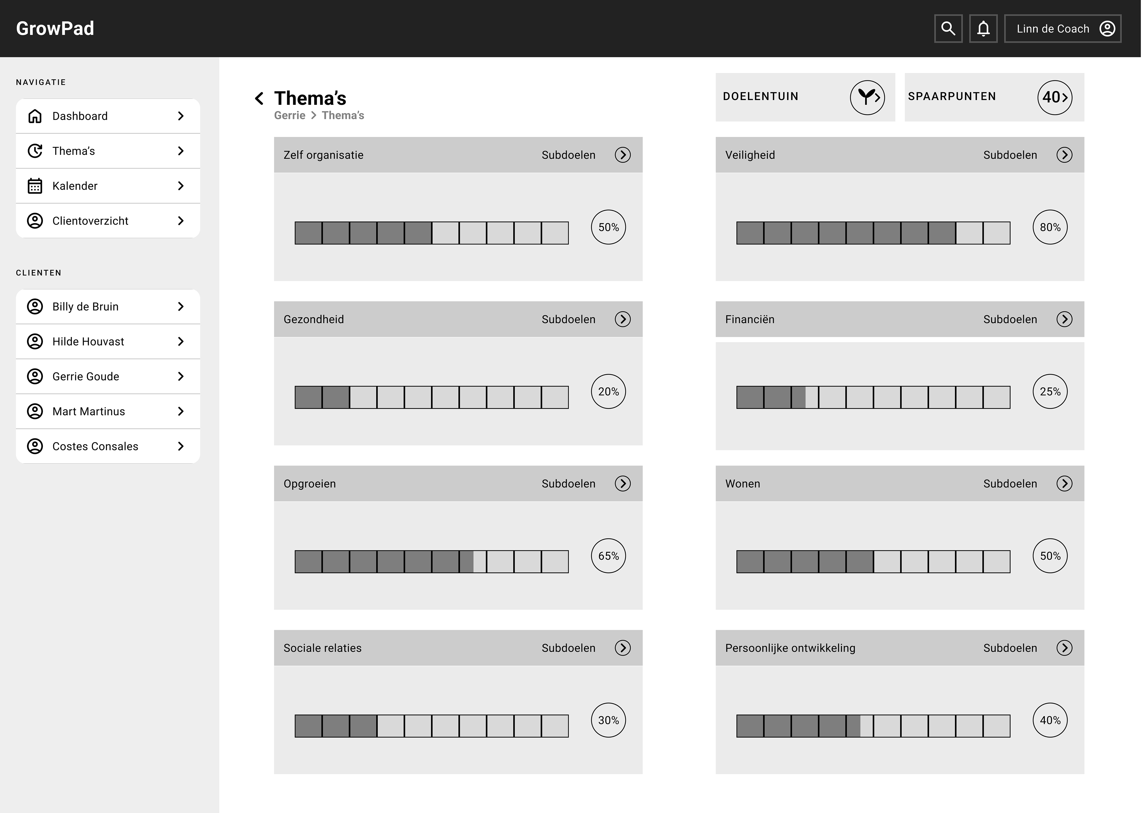 Breadcrumbs en terugknoppen + doelenprogressie duidelijker gemaakt