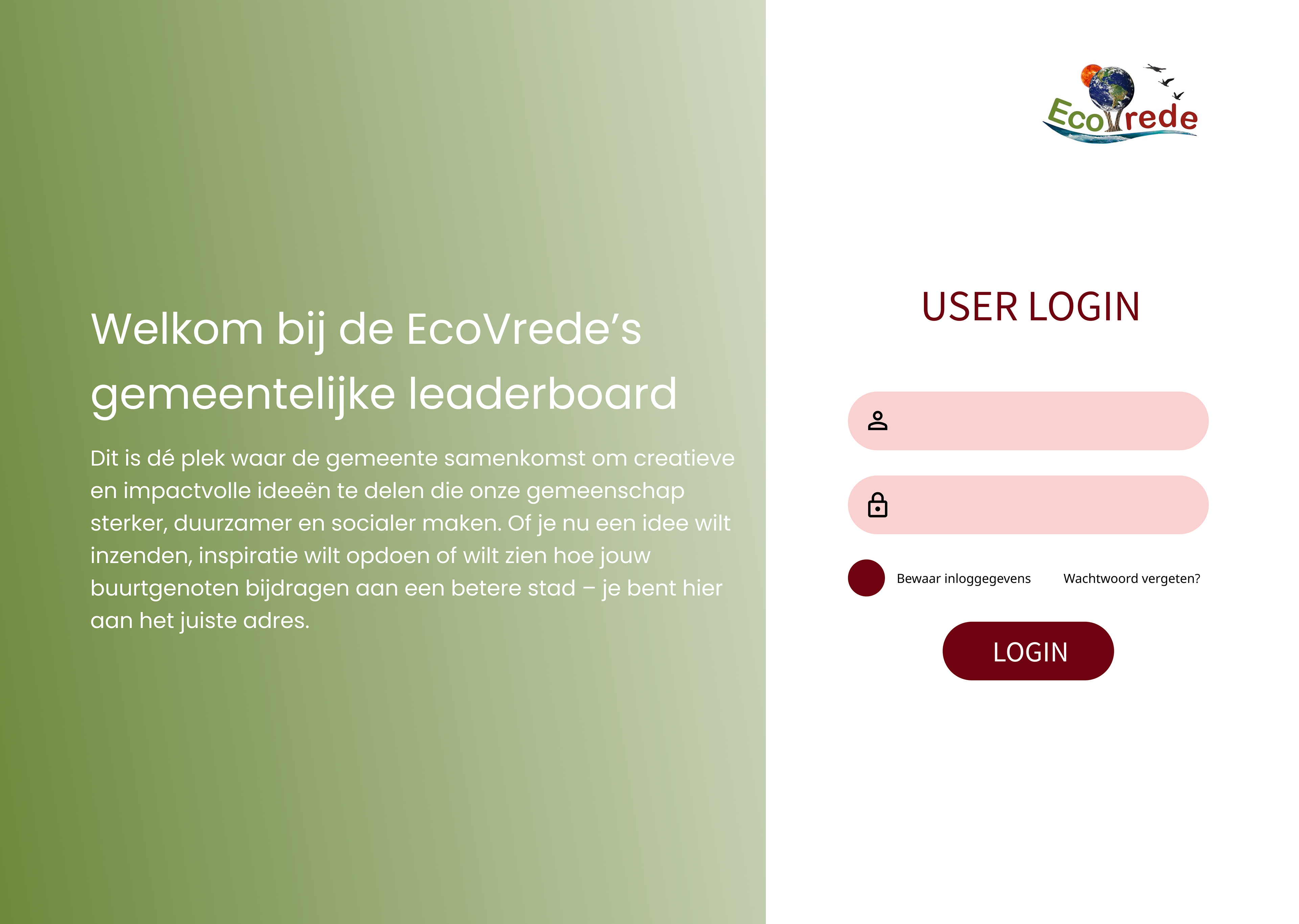 Login scherm EcoVrede