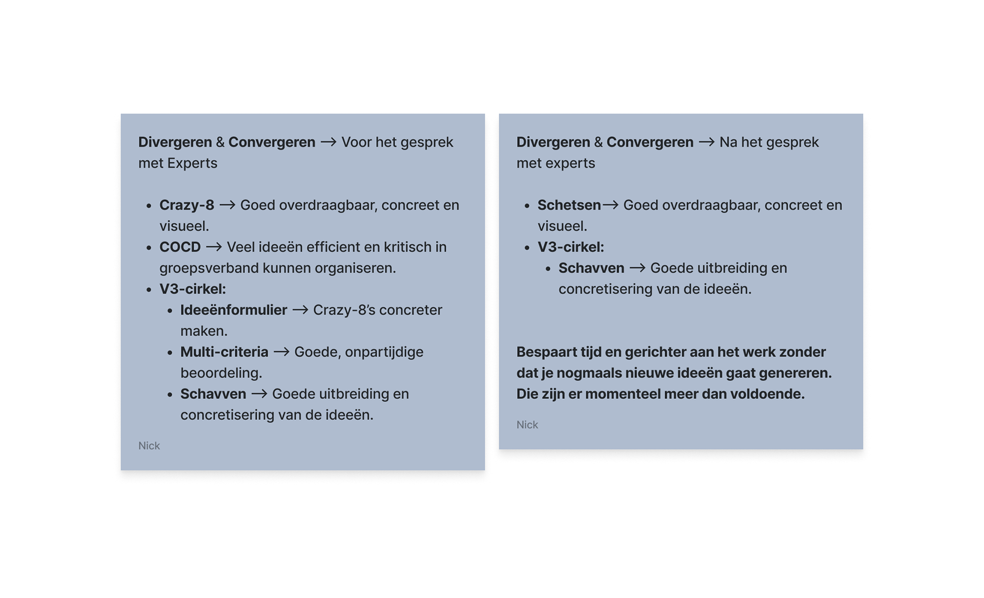 Planning voor- en na feedback experts