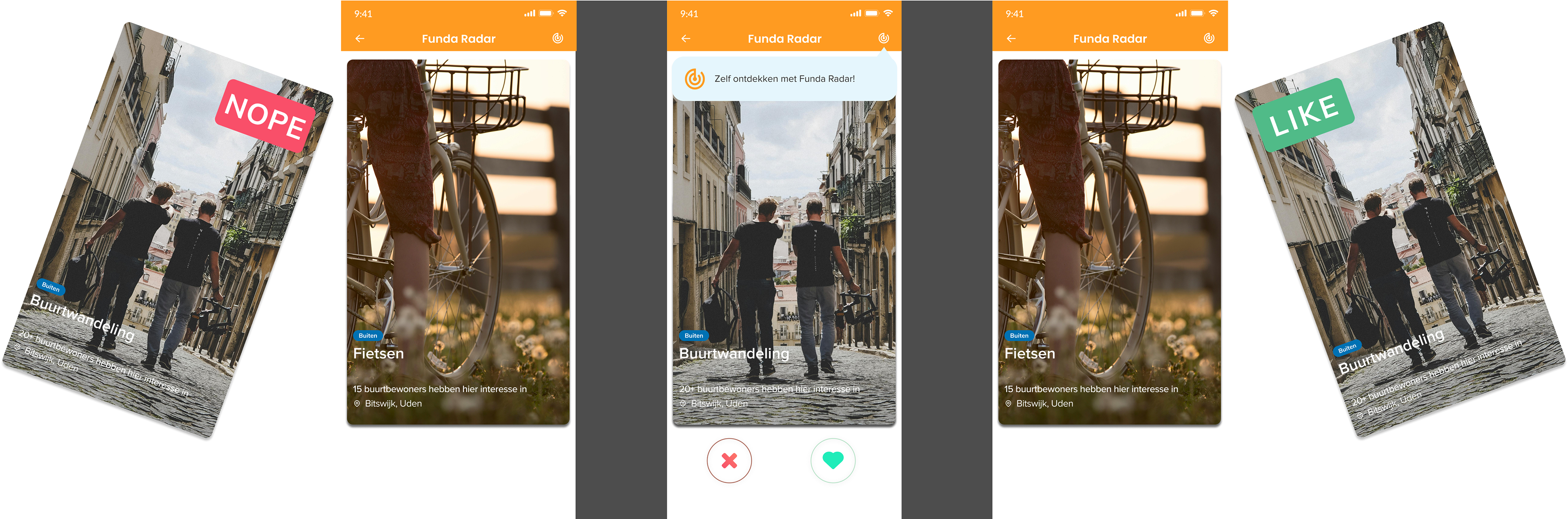 Eind oplevering - swipe feed. Funda huisstijl, consistentie en meer framing