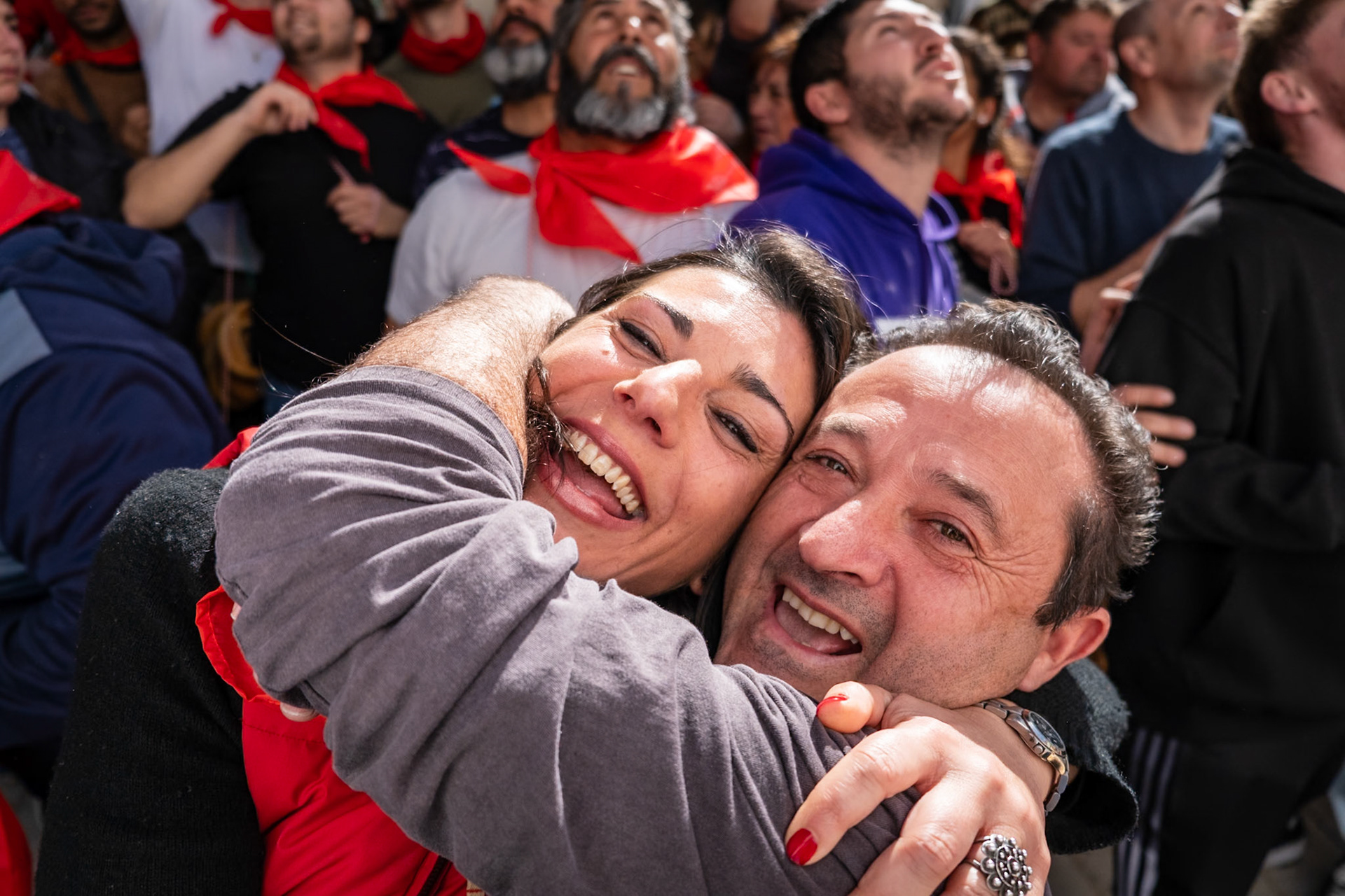 A couple embrac at The Fiesta de San Sabastion in Lubrin, Southern Spain.