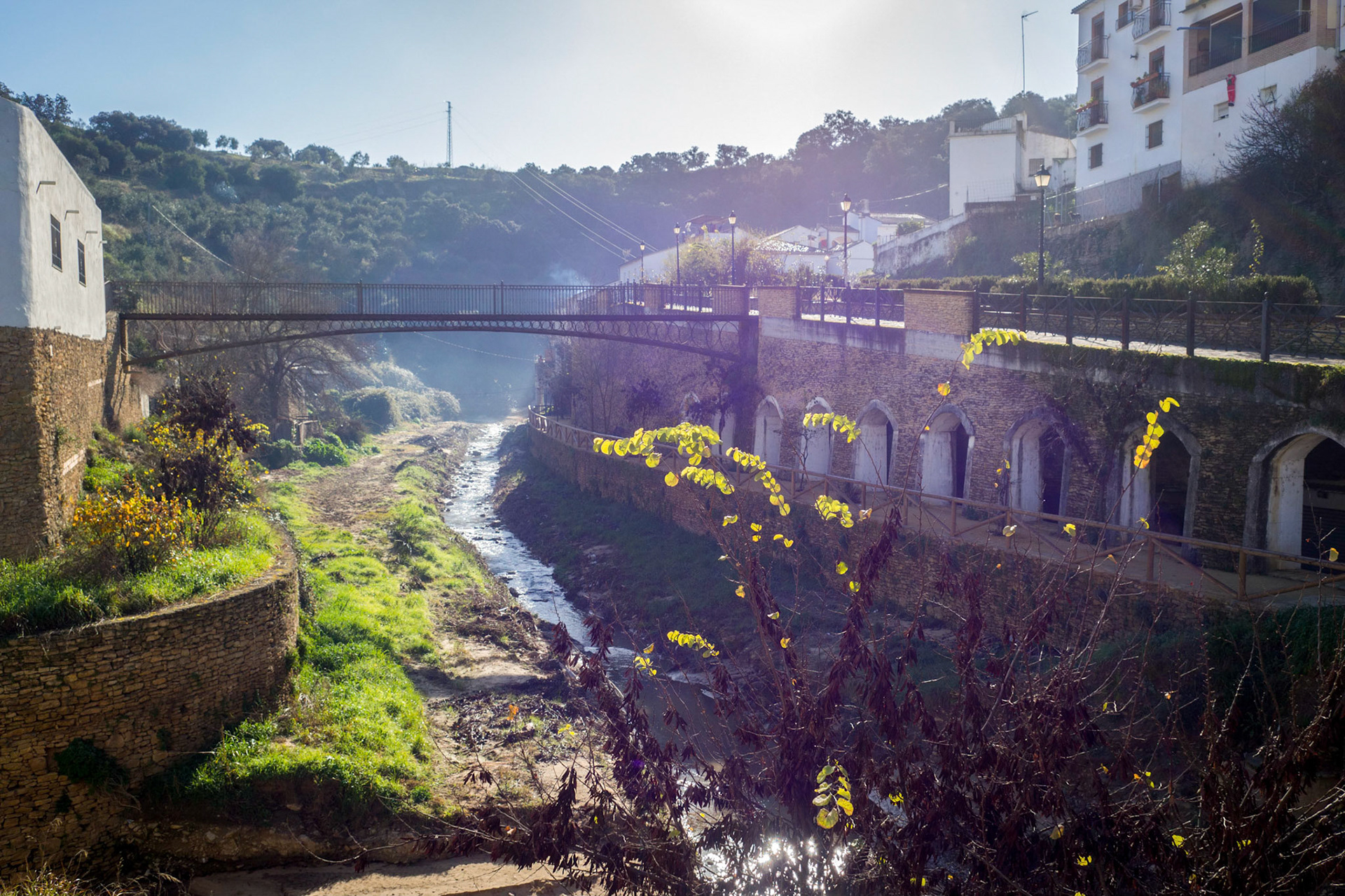 Cave houses line the river bank in Setenil De La Bodegas in Spain.