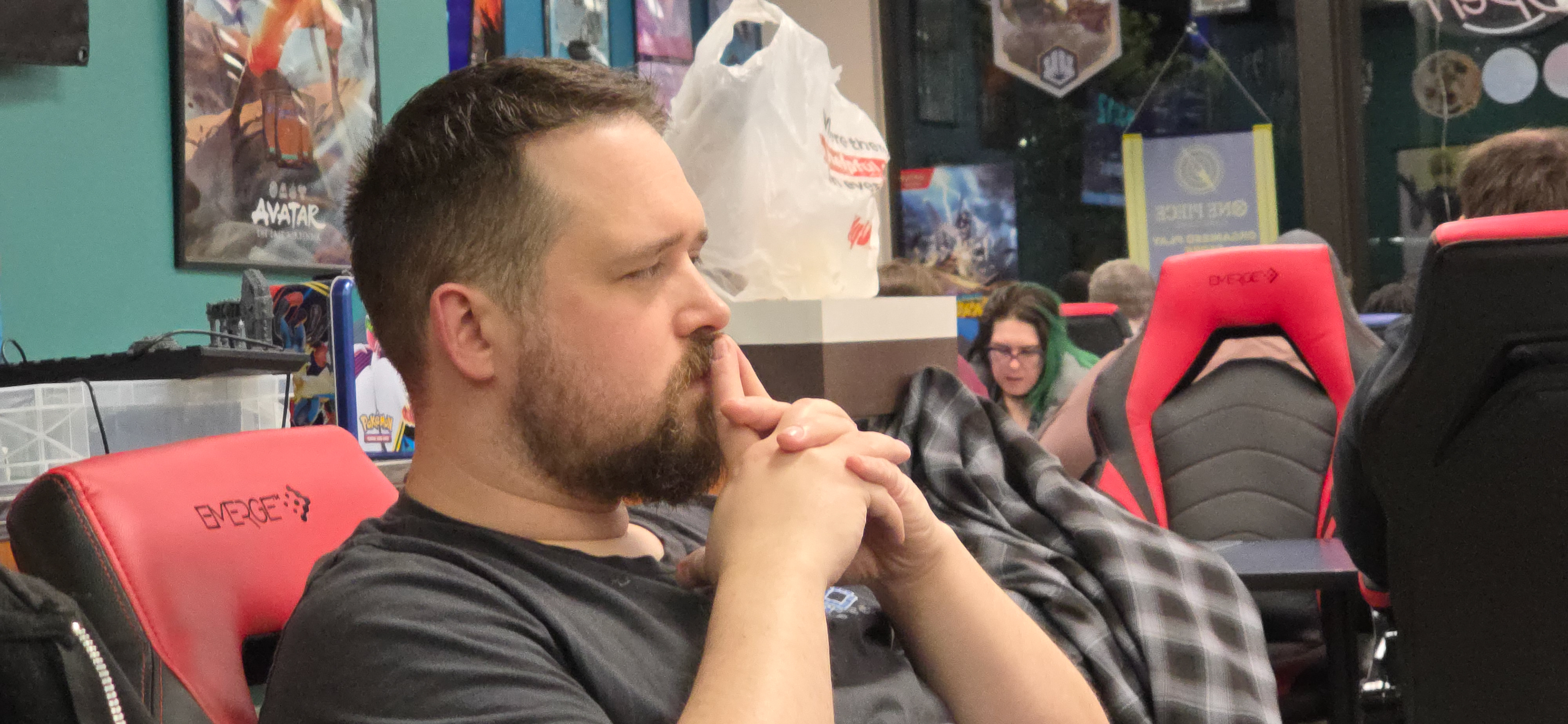 This is Mathew, part owner of Nerd HQ. This is his serious look, when he's playing his investigator. 