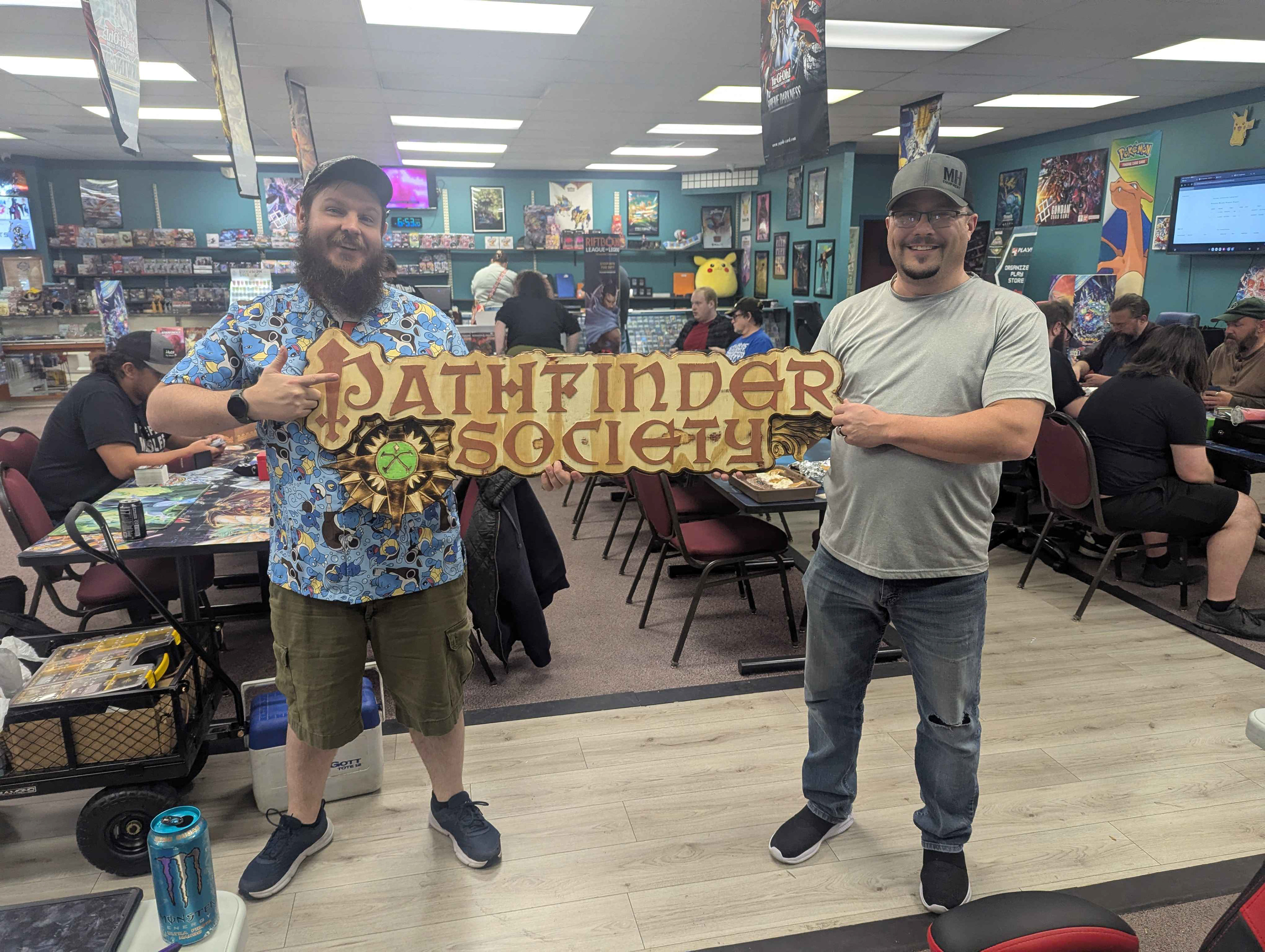 Nerd HQ had a customer present them with this super nice wooden plaque for Pathfinder society on the night of the very first game in the new lodge. They did it free of charge, and it's a REALLY nice plaque. 