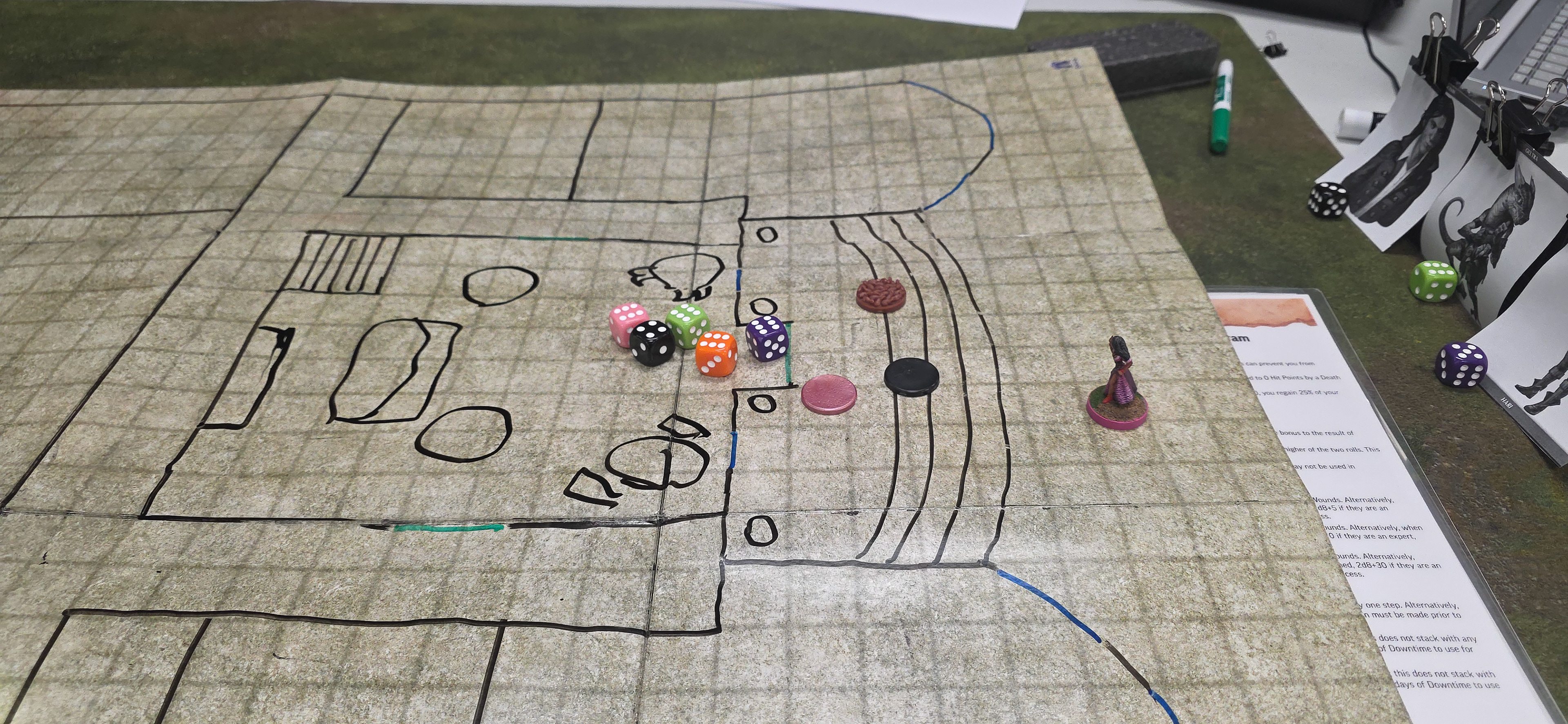 Old school, grid map and dry-erase markers. 