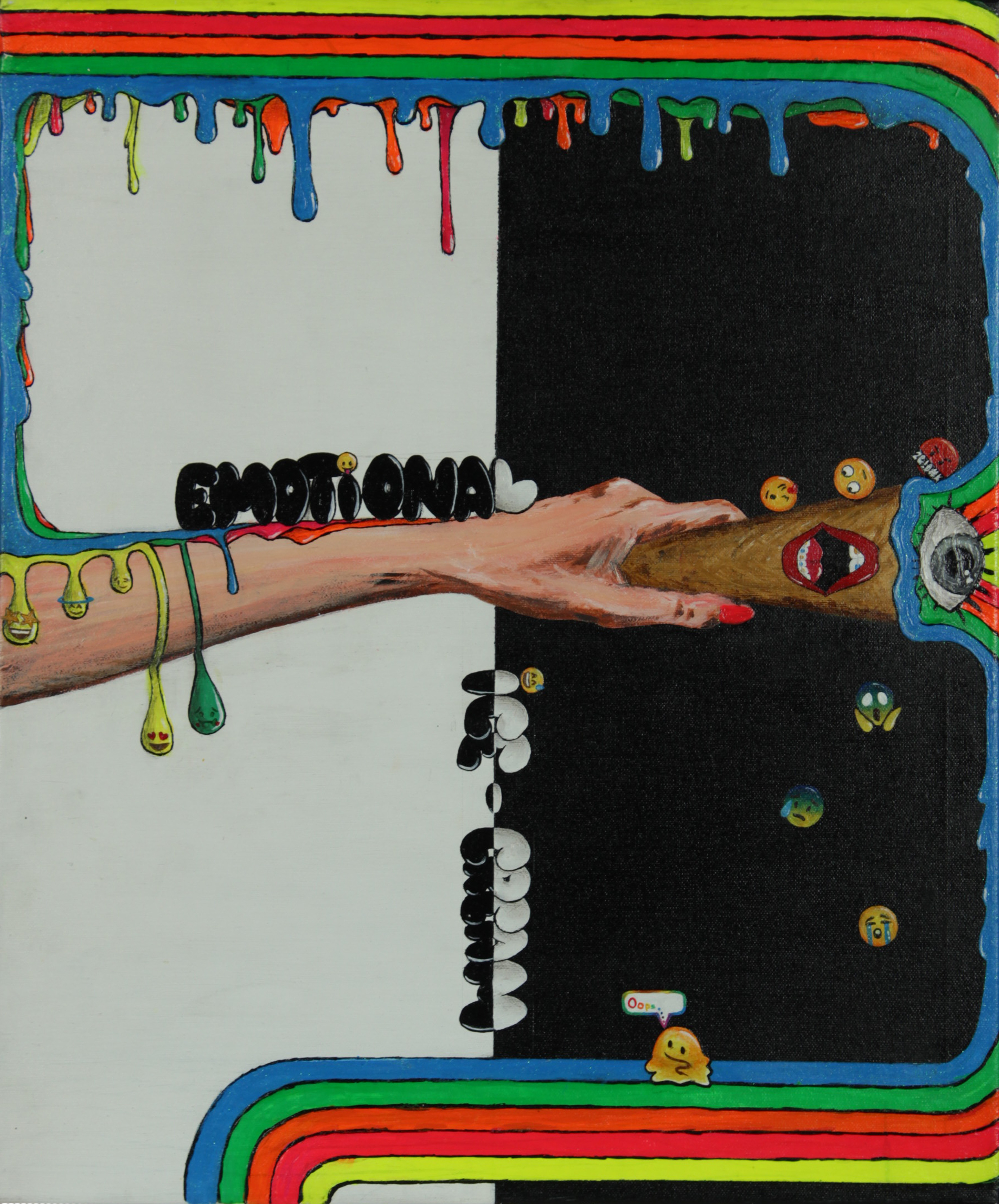 EMOTIONAL ICE-CREAM (2022); acrylic, charcoal on canvas 50x40 cm; NOT FOR SALE