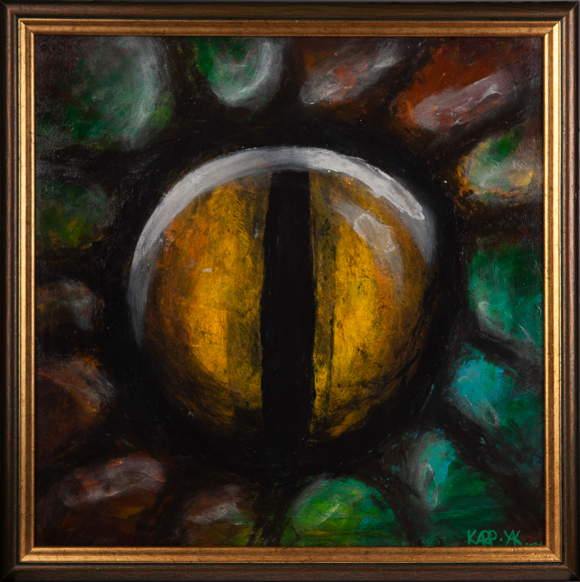 “The Dragon Eye” (2021); 60х60 cm; acrylic, charcoal, canvas; Not for sale