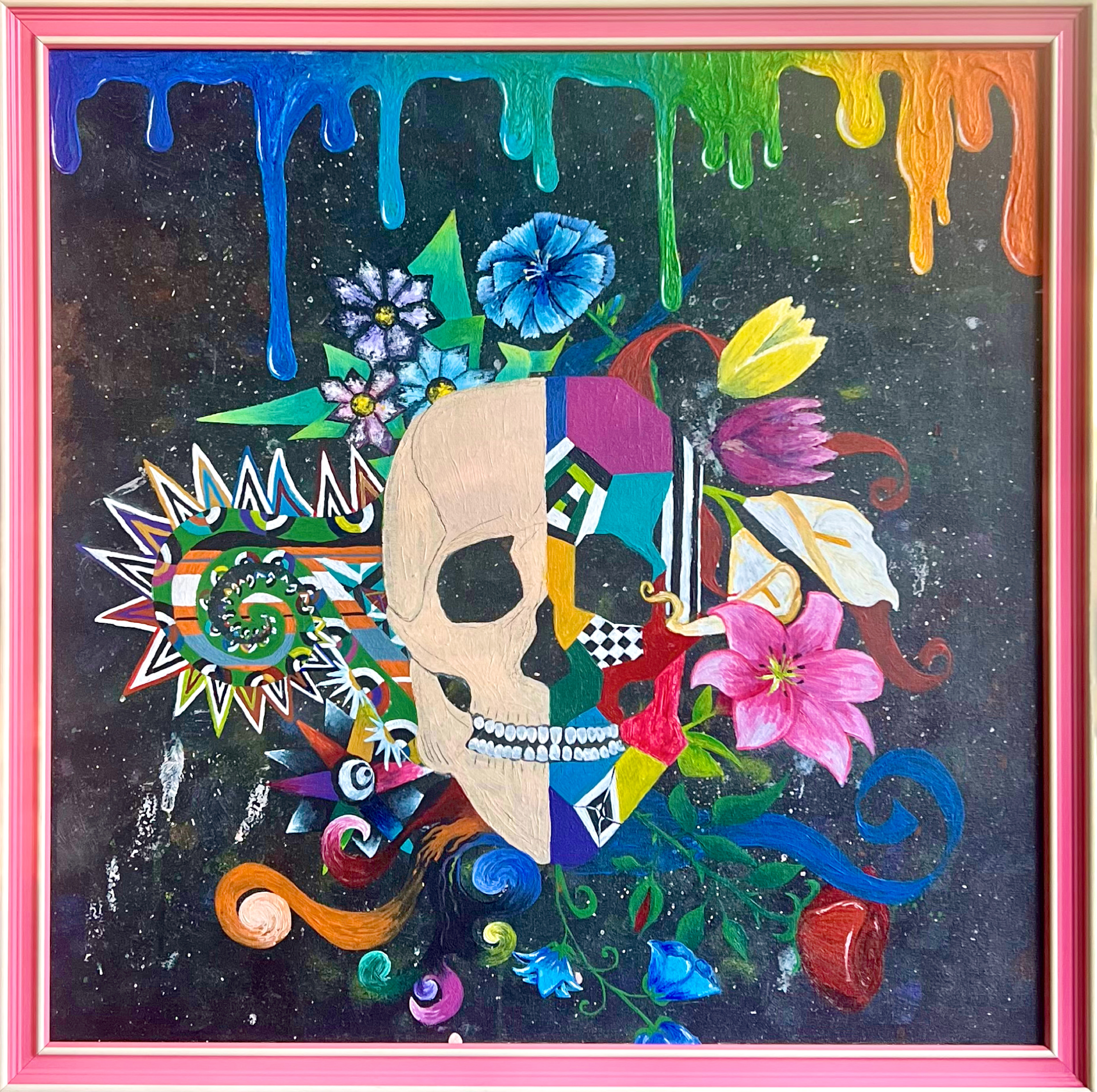 "BLOOM!" (2018);  50x50 cm (55x55 cm framed); 320$