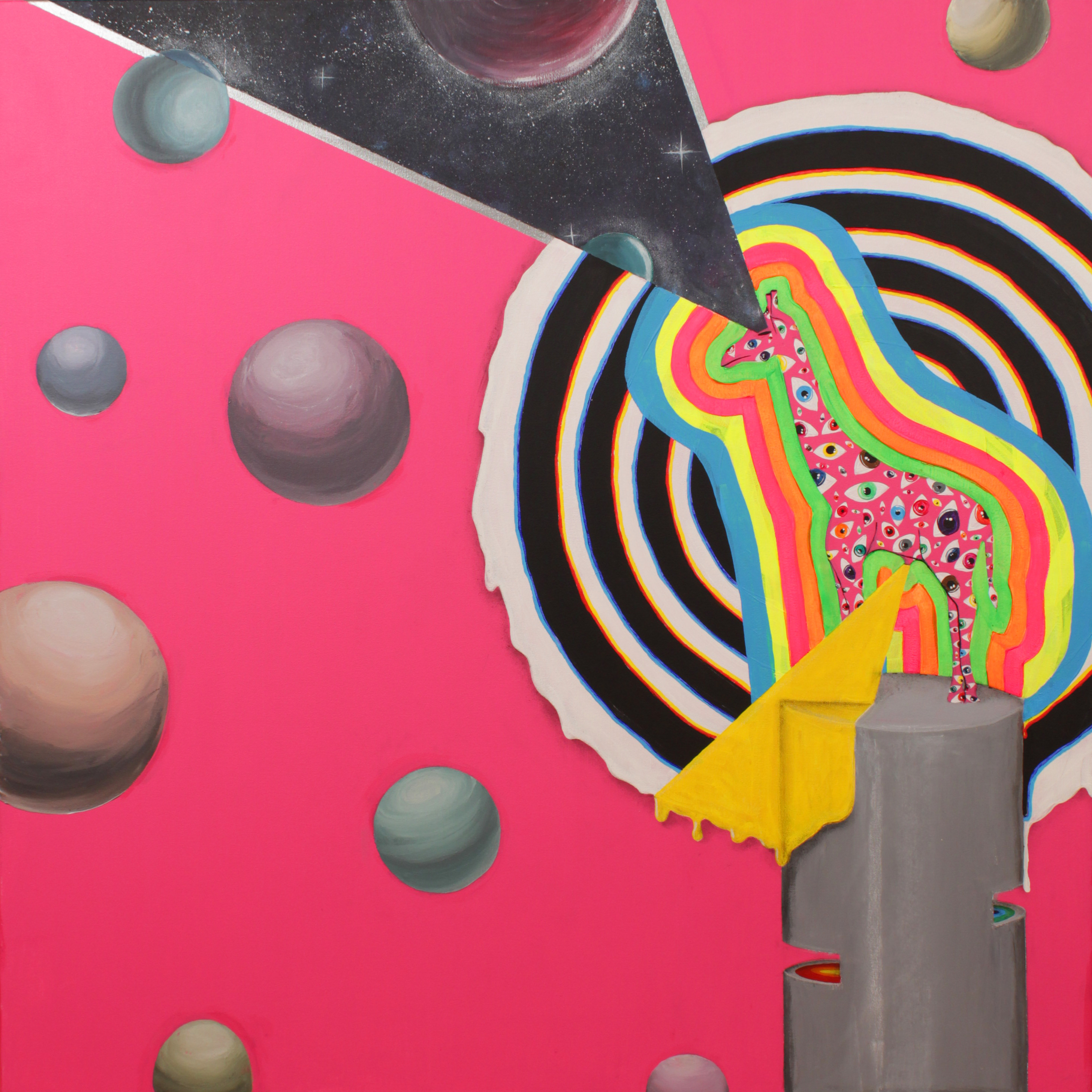 THE GIRAFFE (2023); acrylic, charcoal, pastel on canvas; 100x100 cm; SOLD