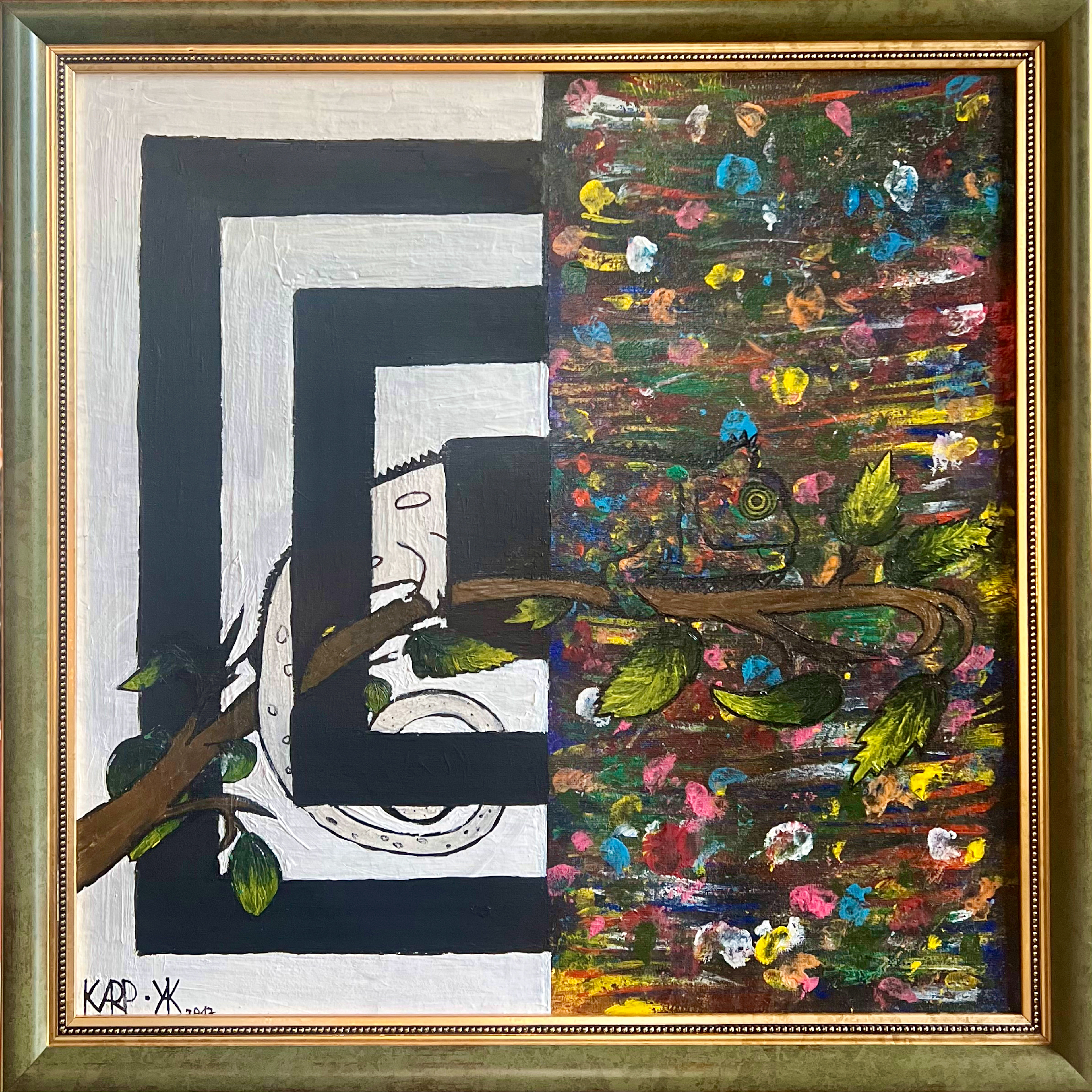 "THE HAMELEON" (2017); gouache, acrylic, canvas; SOLD