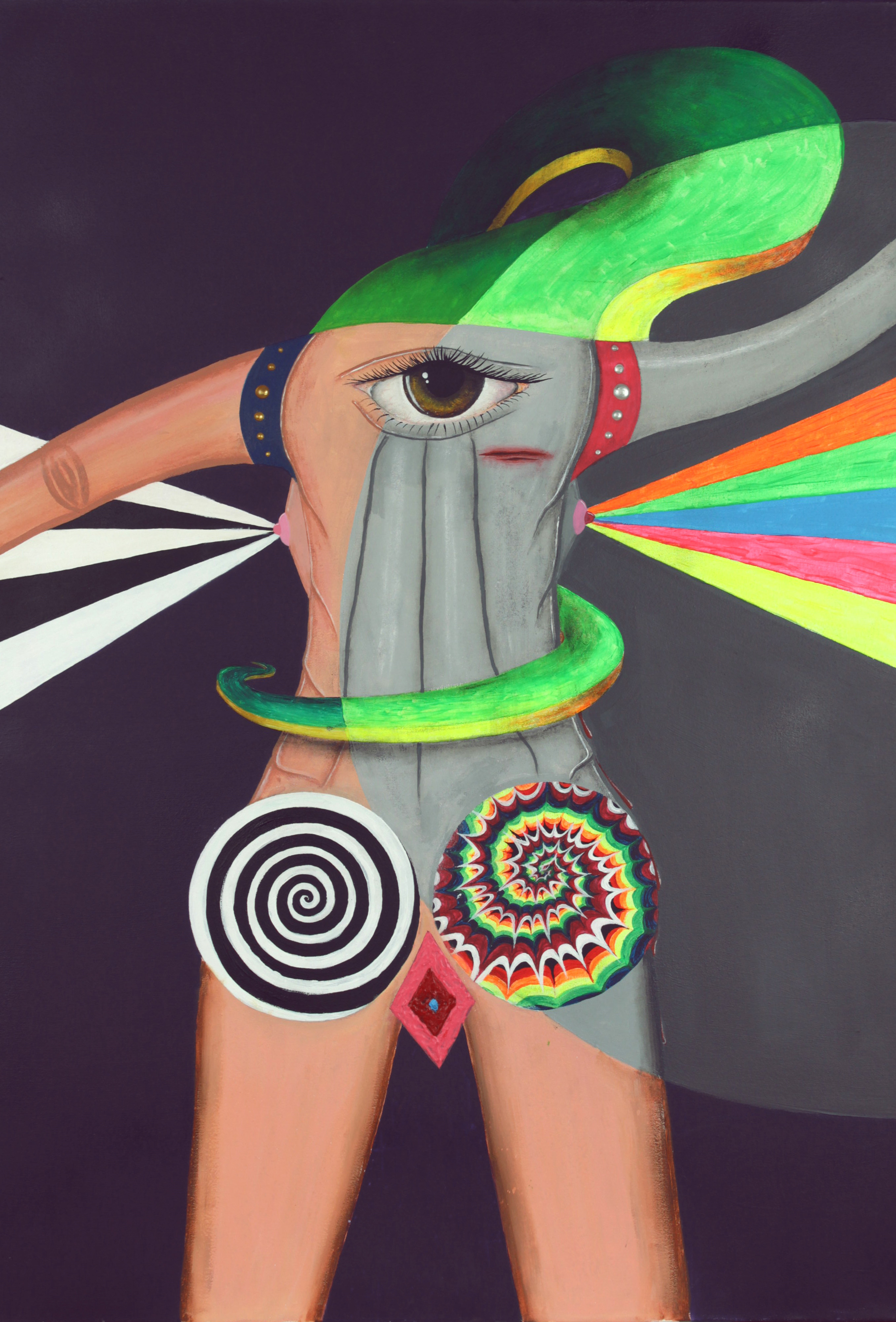 IN A DIFFERENT LIGHT (2023); acrylic, charcoal, pastel on canvas; 100x70 cm; NOT FOR SALE