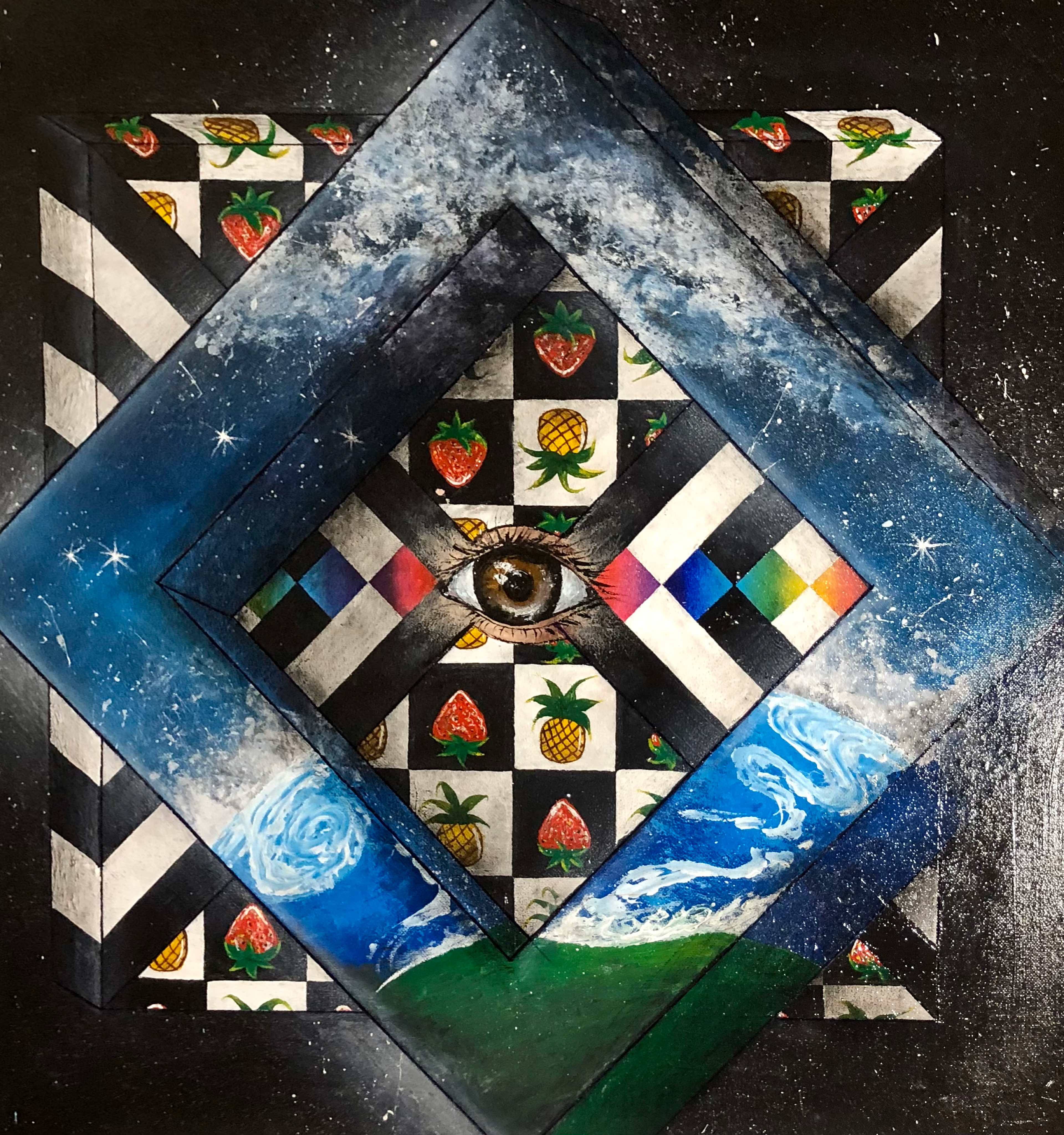 THE EYE INSIDE... (2021); 50x50 cm; acrylic, charcoal, pastel, canvas; SOLD