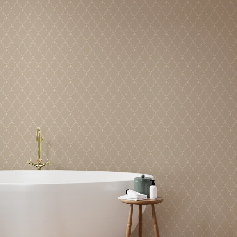 A delicate Moorish-inspired geometric  pattern, providing architectural elegance in a soothing repetition in neutral tones