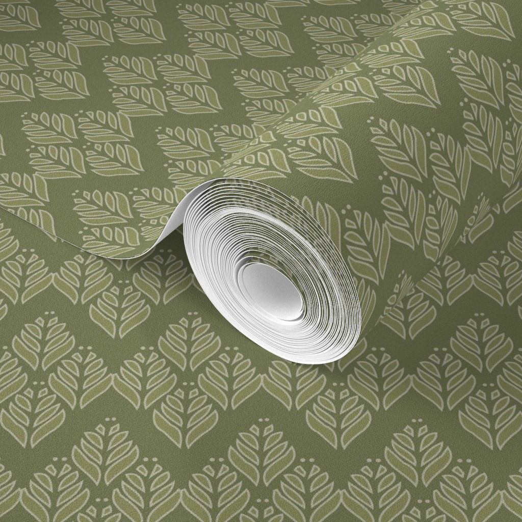 A minimalist all-over leaf pattern inspired by traditional block prints. Subtle contrasts and organic symmetry give this design a quiet sophistication, perfect for enveloping spaces with warmth and texture.