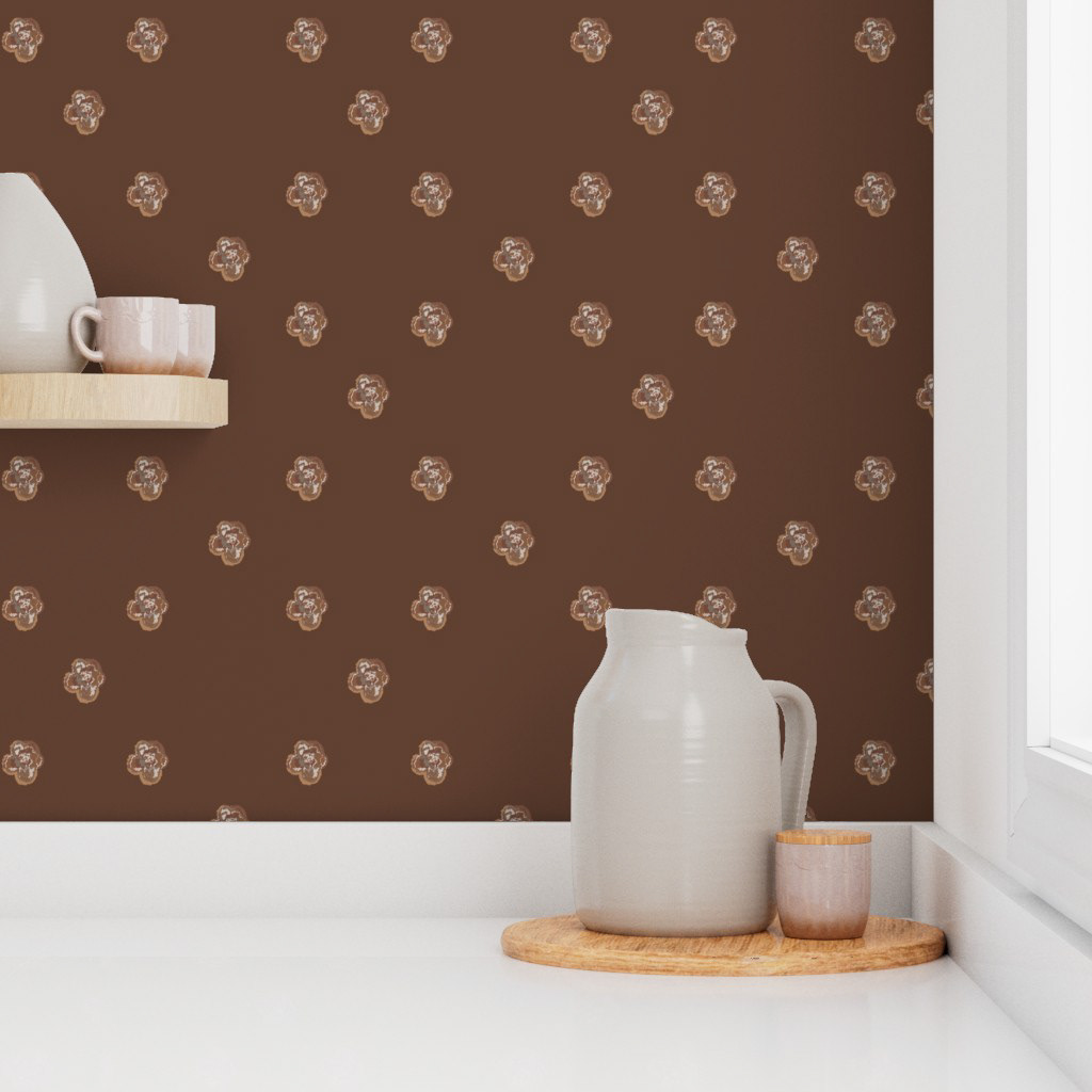 Delicate small florets scattered across a deep chocolate brown background. This pattern adds a touch of discreet refinement and a cozy atmosphere inspired by fertile earth.