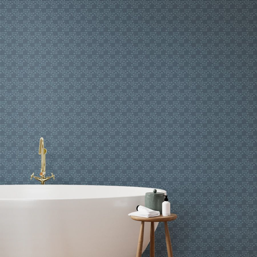 A textured pattern in deep blue, reminiscent of the stippled appearance of sea foam on the ocean's surface. This design provides rich visual depth and serene elegance.