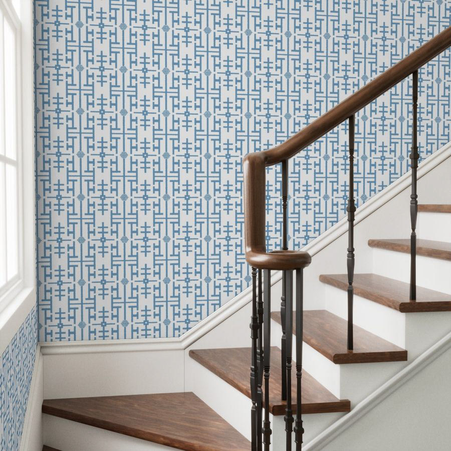 This geometric pattern is inspired by the delicate structures where climbing flowers cling. Its clean lines provide an elegant and modern structure, creating a perfect balance with the collection's illustrated scenes.