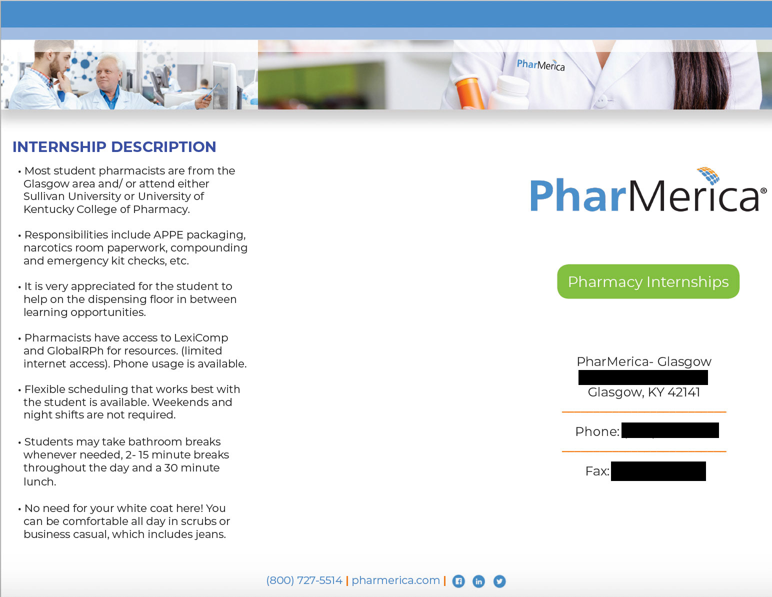 Glasgow Pharmacy Internship Brochure (flap, back, front)