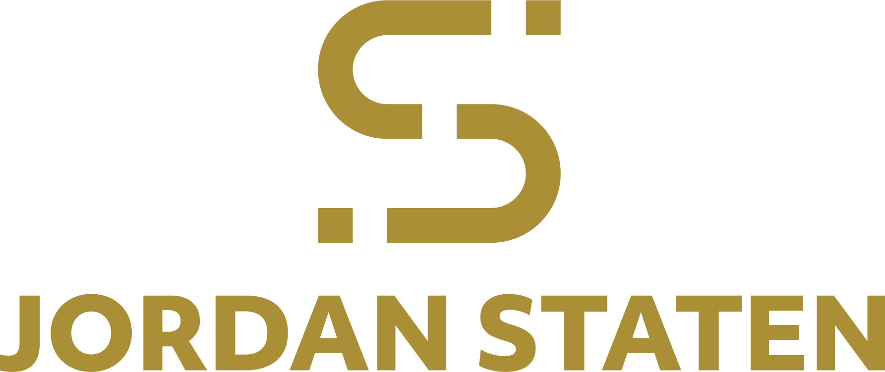 personal branding logo of Jordan Staten. A mustard yellow S formed out of two sideways lowercase Js. Underneath is Jordan Staten in all caps, also in mustard yellow.