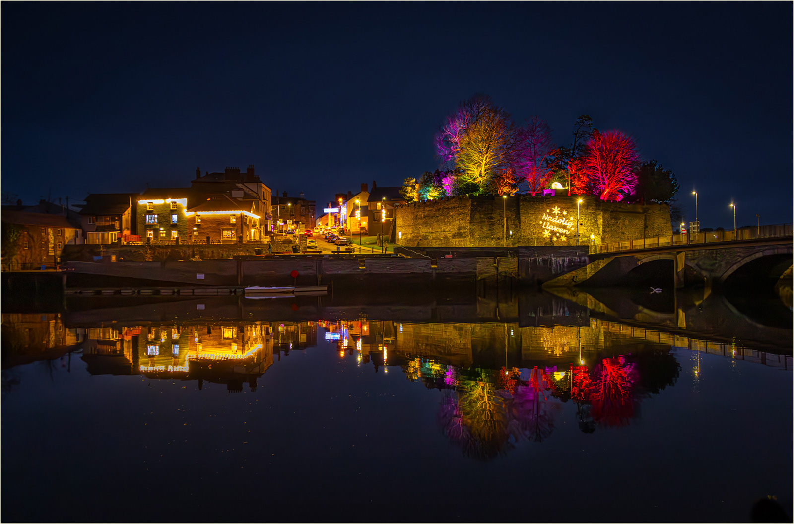 "Cardigan Castle with Christmas Lights"