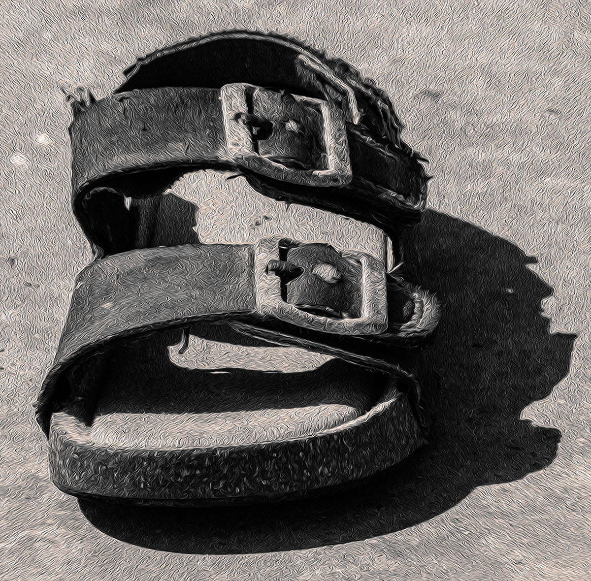 "Left sandal with Search and Rescue" by Monica Berry
