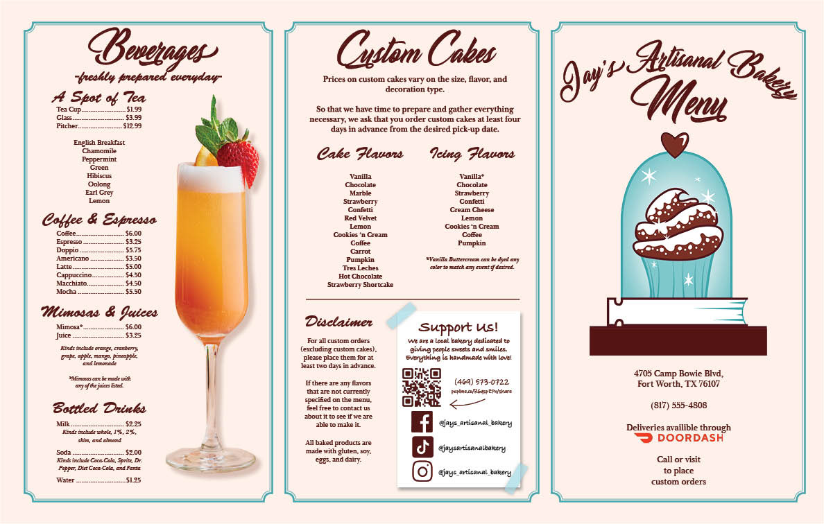 Menu for Jay's Artisanal Bakery