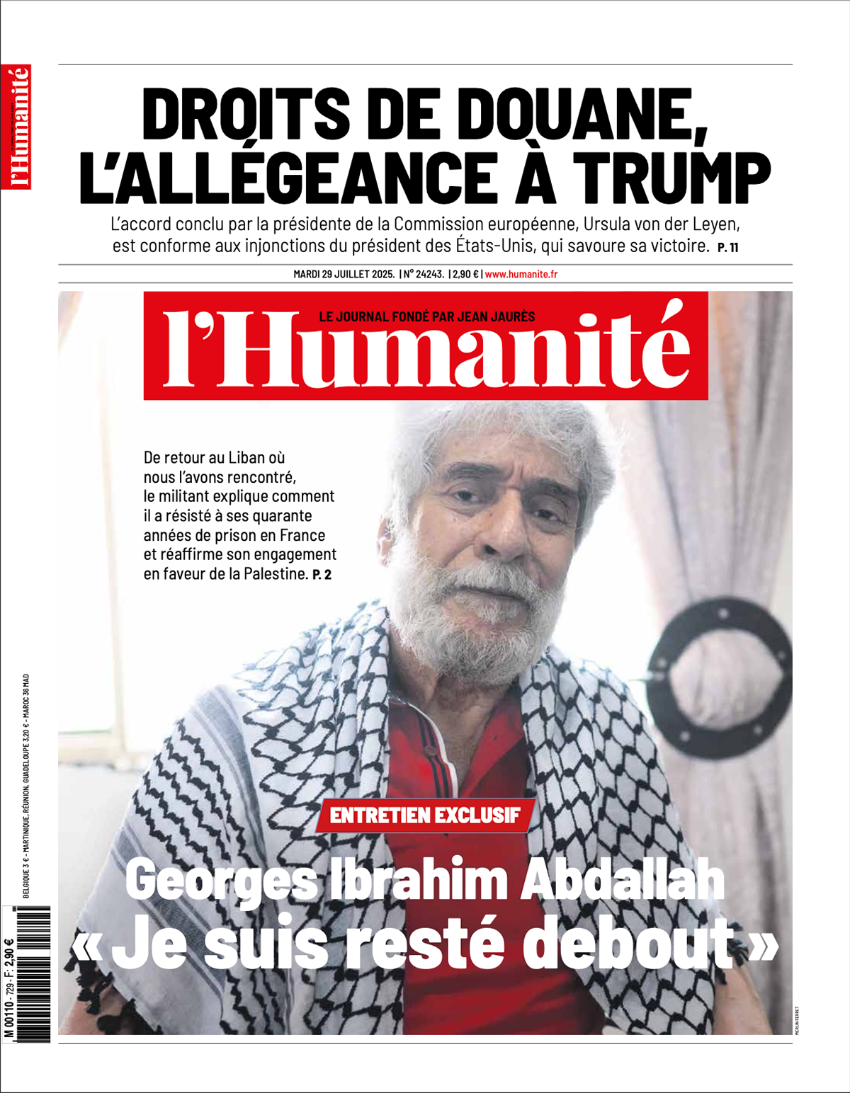 L'Humanité -First Page Publication Print 2025
