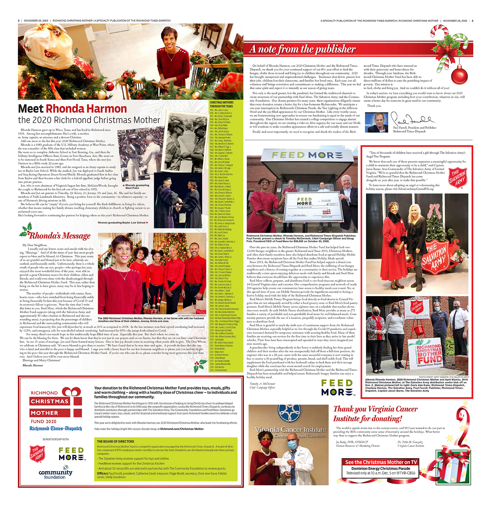 Centerspread of the 2020 Richmond Christmas Mother special section.