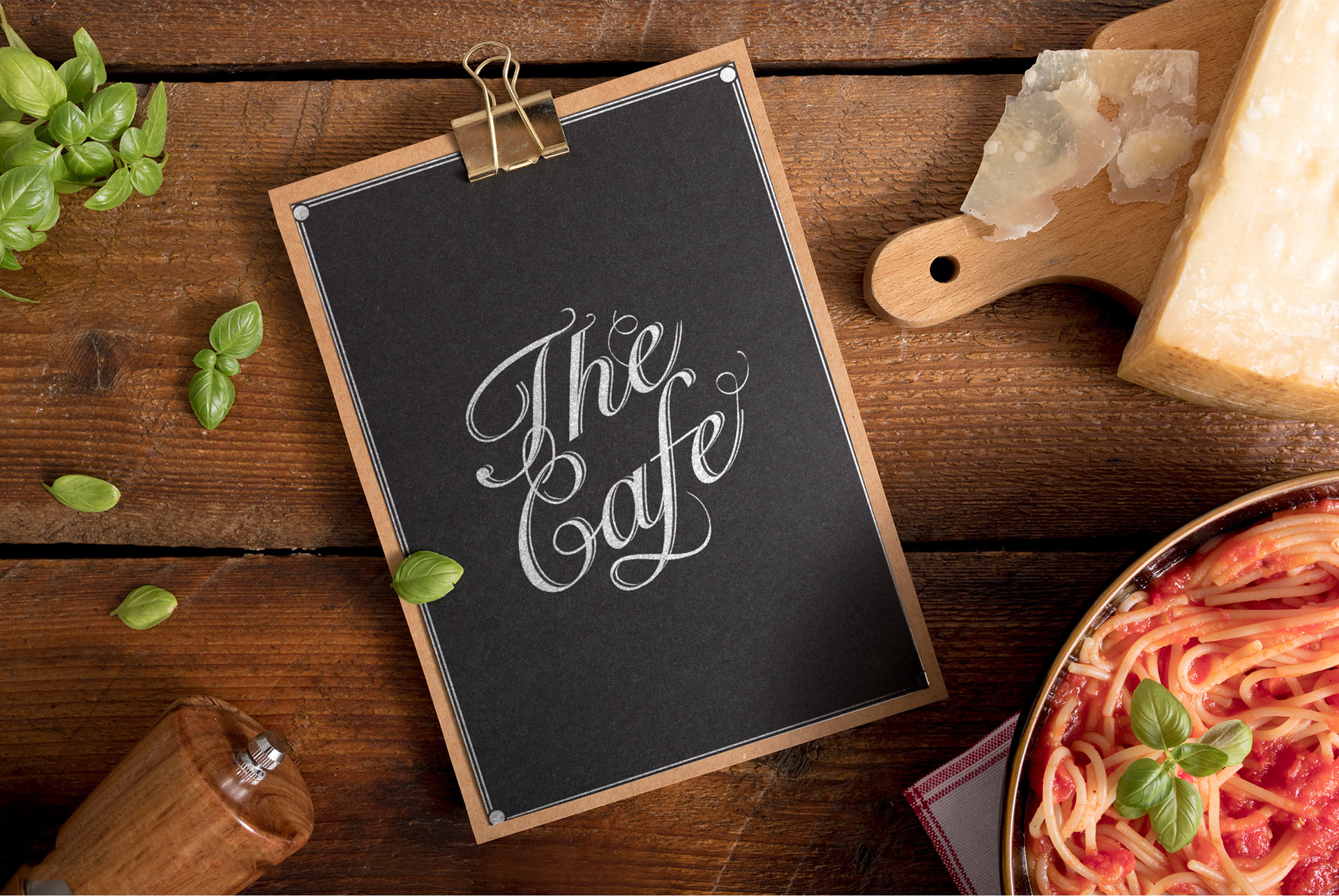 Television commercial (restaurant setup): logo, food labels, & menu