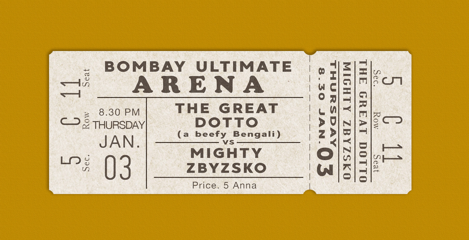 Vintage wrestling match ticket