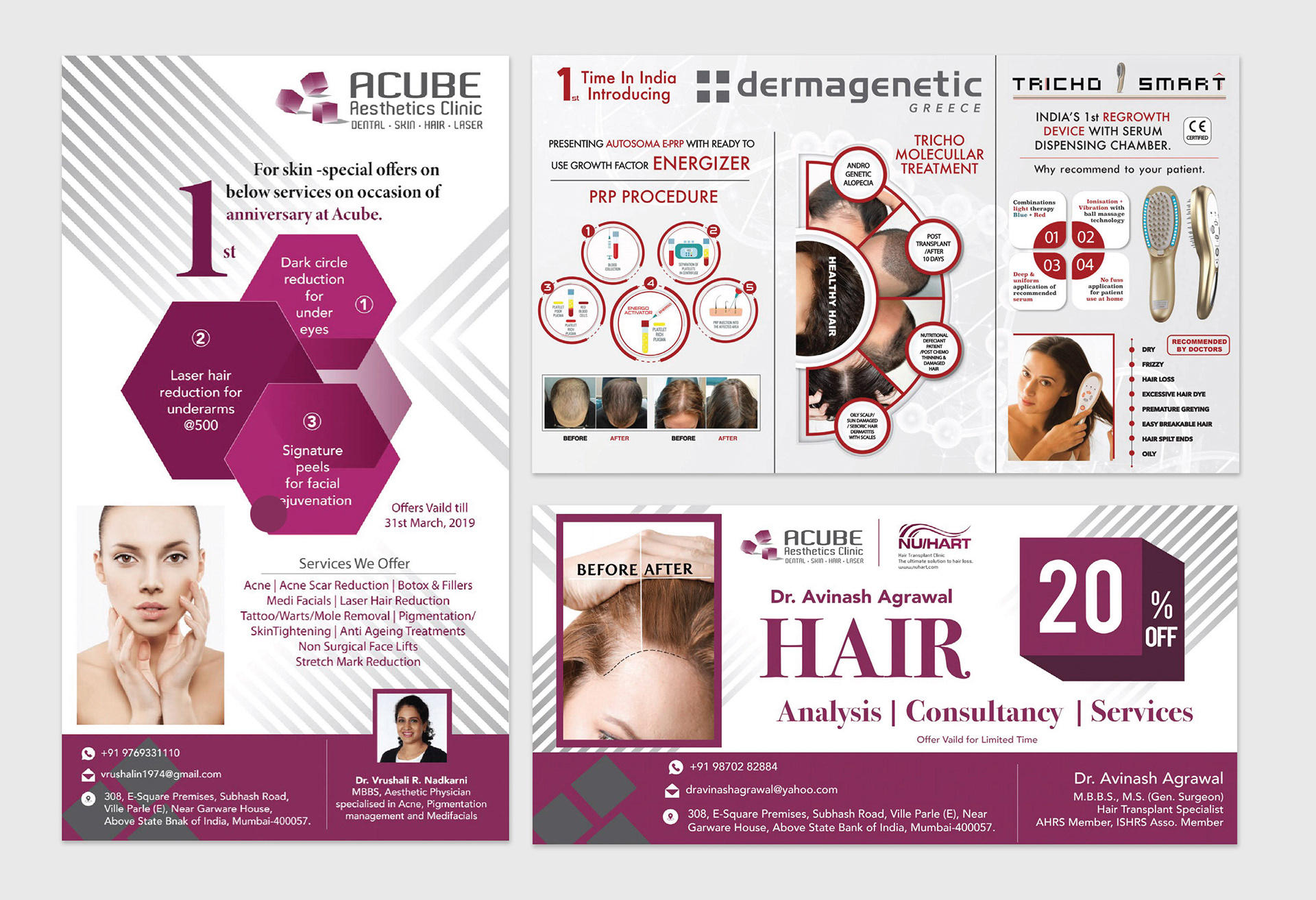 Promotional posters and print design for a skin, hair, and laser clinic