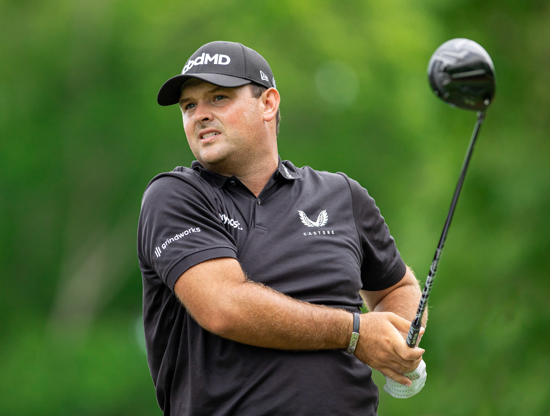 CHARLOTTE, NC , USA  - May 4 , 2021: Patrick Reed hits a drive as he plays in the 2021 Wells Fargo Championship.