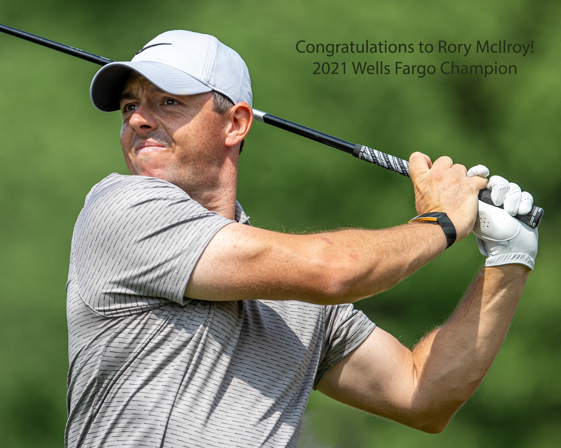 CHARLOTTE, NC , USA  - May 4 , 2021: Rory McIlroy hits a drive as he plays in the 2021 Wells Fargo Championship.