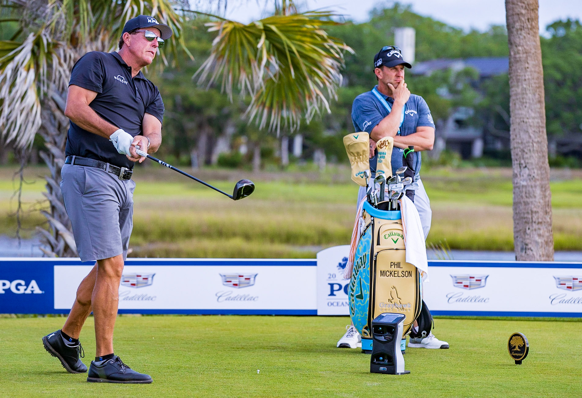 KIAWAH ISLAND, SC USA  - May 19 , 2021: Phil Michelson as  he prepares to play in the 2021 PGA Championship. Phil won the tournament for his 6th major championship victory.