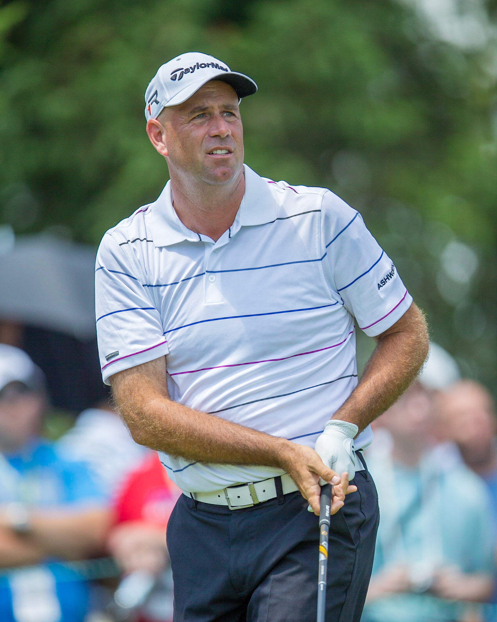 ARDMORE, PA USA- June 12, 2013: 2009 British Open Champion, Stewart Cink, hits a drive at the 2013 US Open at Merion  on June 12, 2013 in Ardmore, PA.