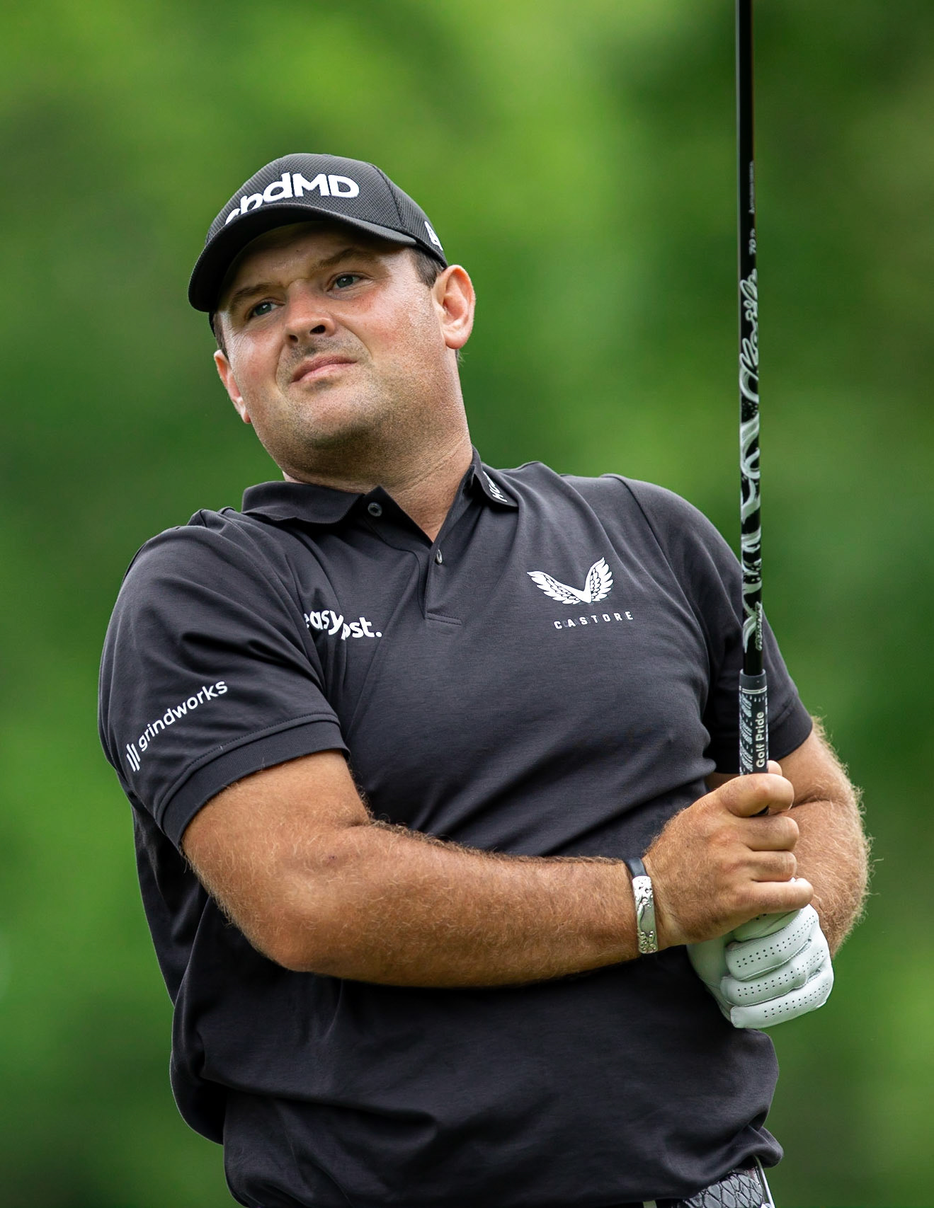 CHARLOTTE, NC , USA  - May 4 , 2021: Patrick Reed hits a drive as he plays in the 2021 Wells Fargo Championship.