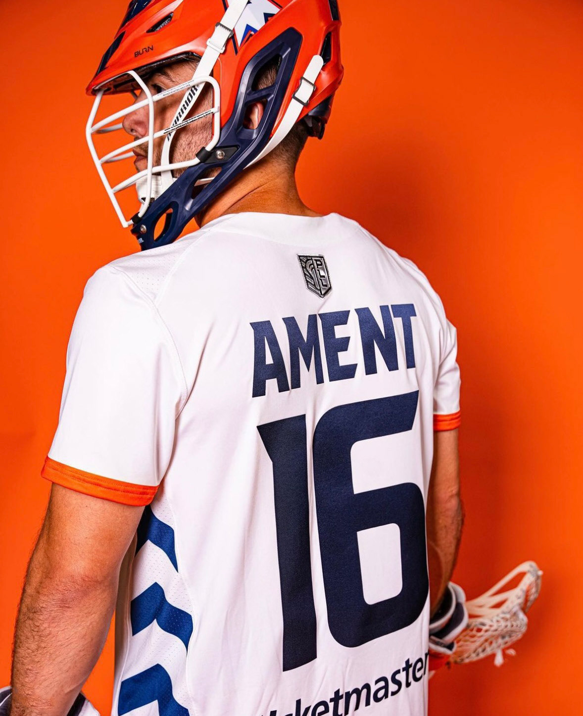 Alternate white jersey back details with helmet.