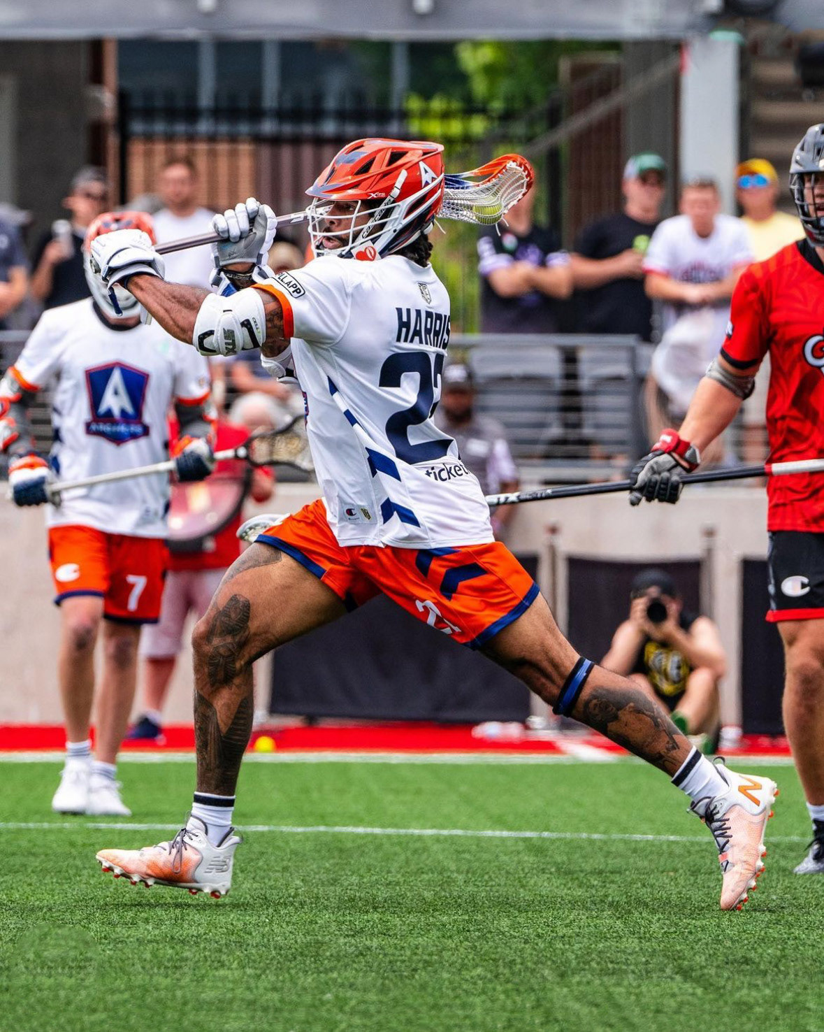 Action shot of player during season wearing the white alternate jersey