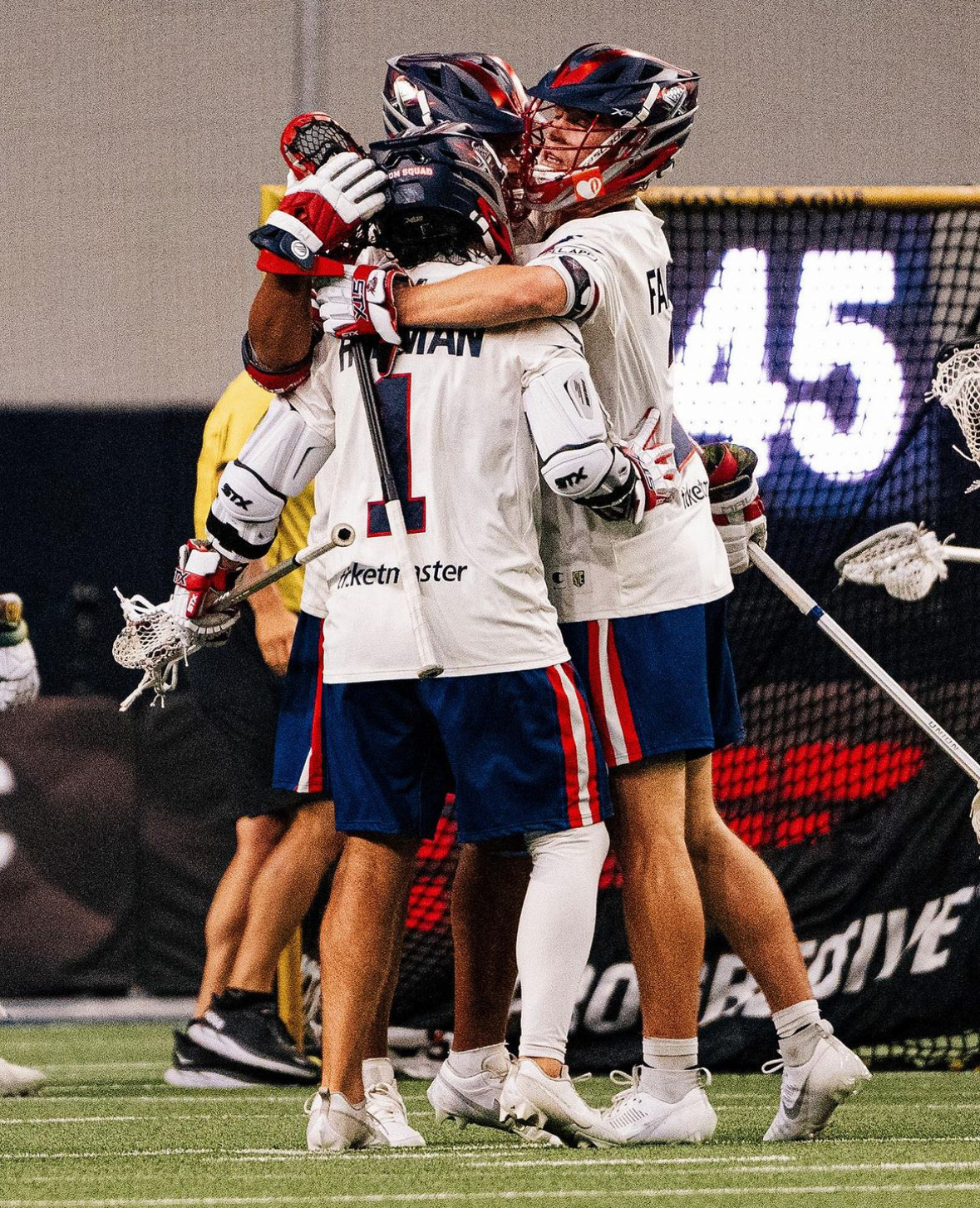 Action shot of team during season wearing alternate white jersey