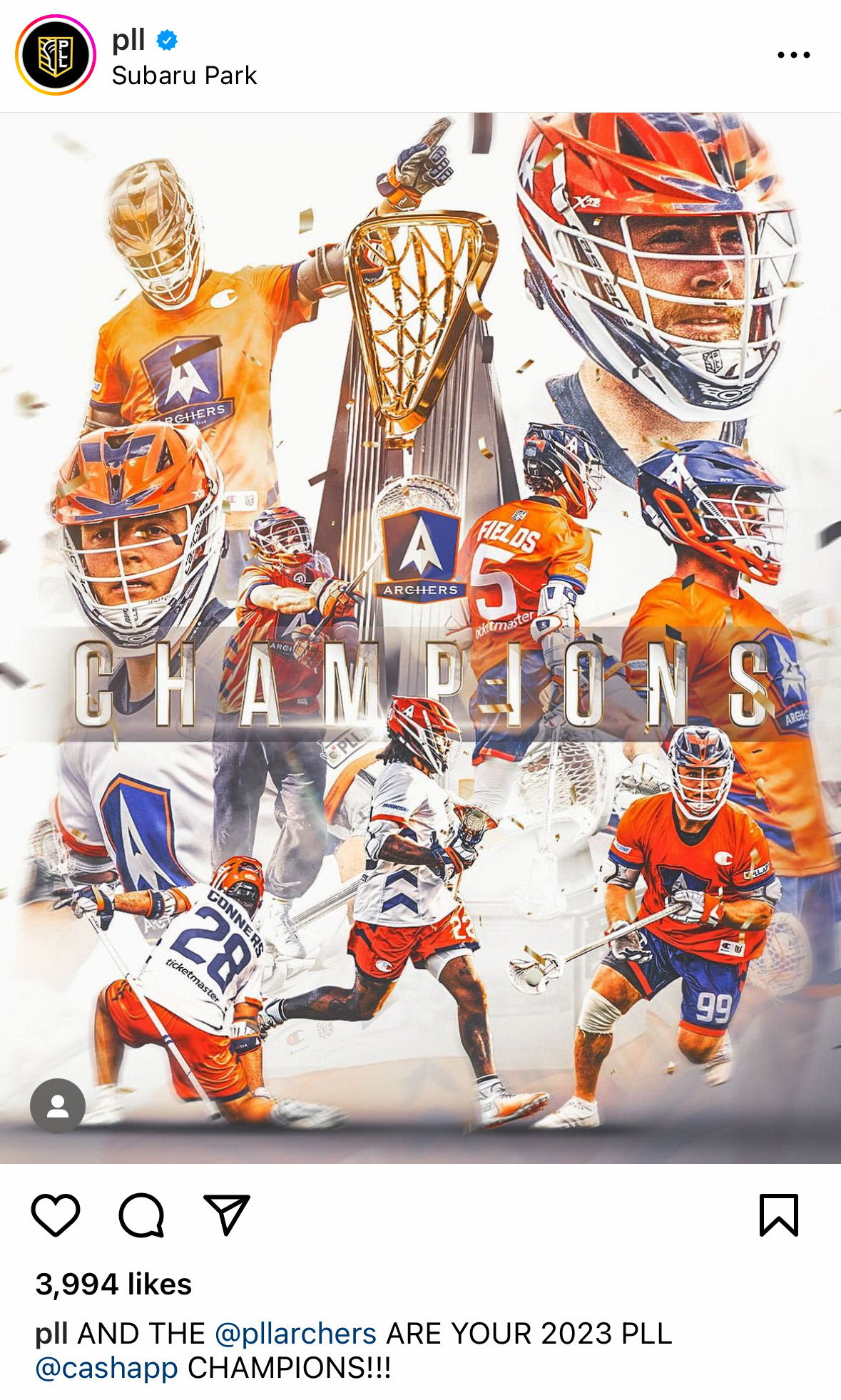 Instagram post showing Archers won the 2023 Championship