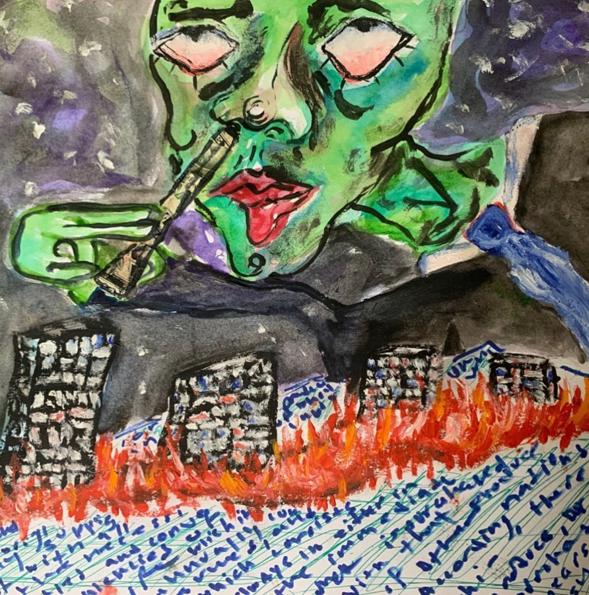 oil+watercolor+ink on paper