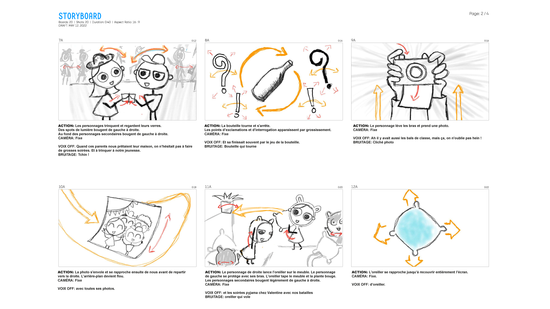 La suite du storyboard pour une vidéo 