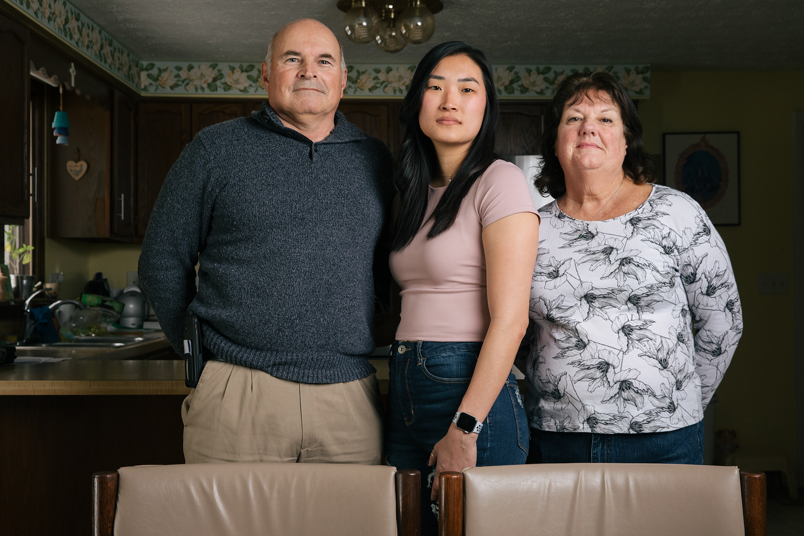 Rebecca Adams with her parents Dan and Rosemary at their home in Hilton