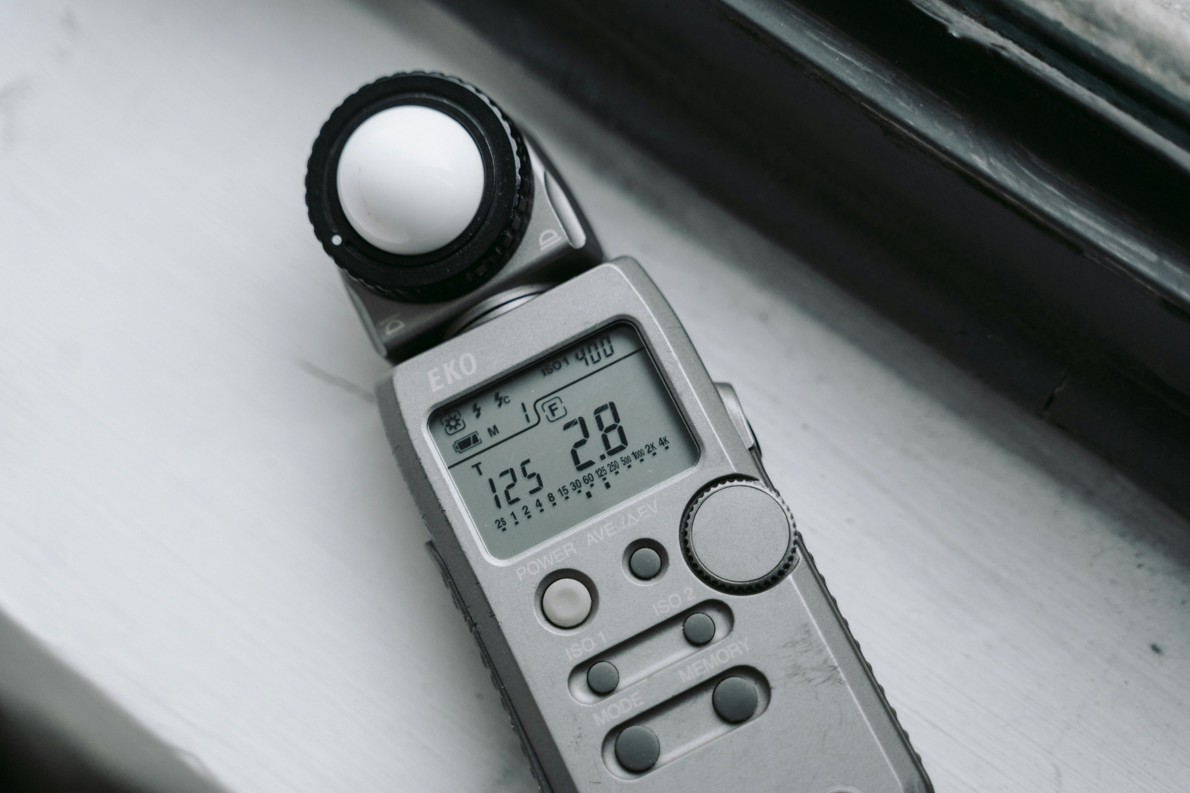Exposure meter showing ISO and exposure value