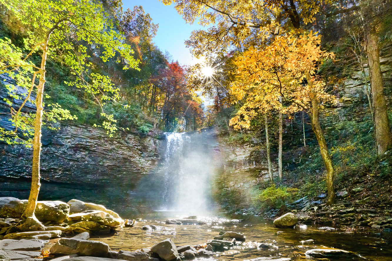 Cherokee Falls in Cloudland Canyon State Park, TN is a beautiful sight against the fall folliage.
