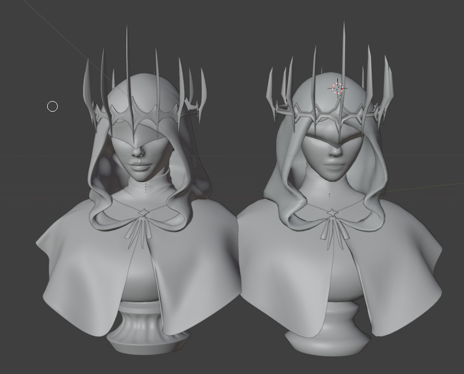 Final sculpt vs. low poly version with smooth shading