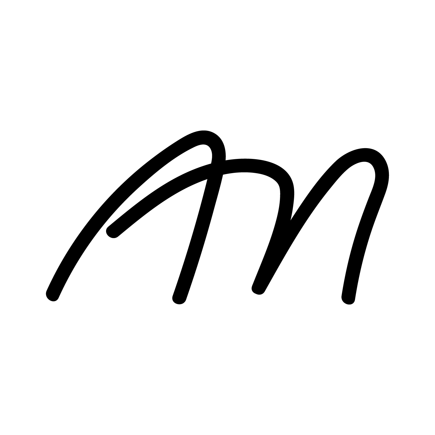 The first draft of Automanics Media "AM," the script attempting to convey a handwritten feel.