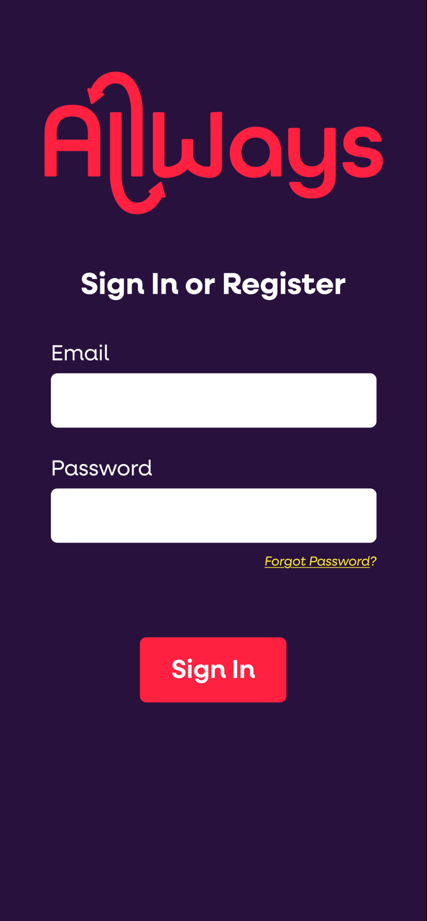 AllWays, login mockup.