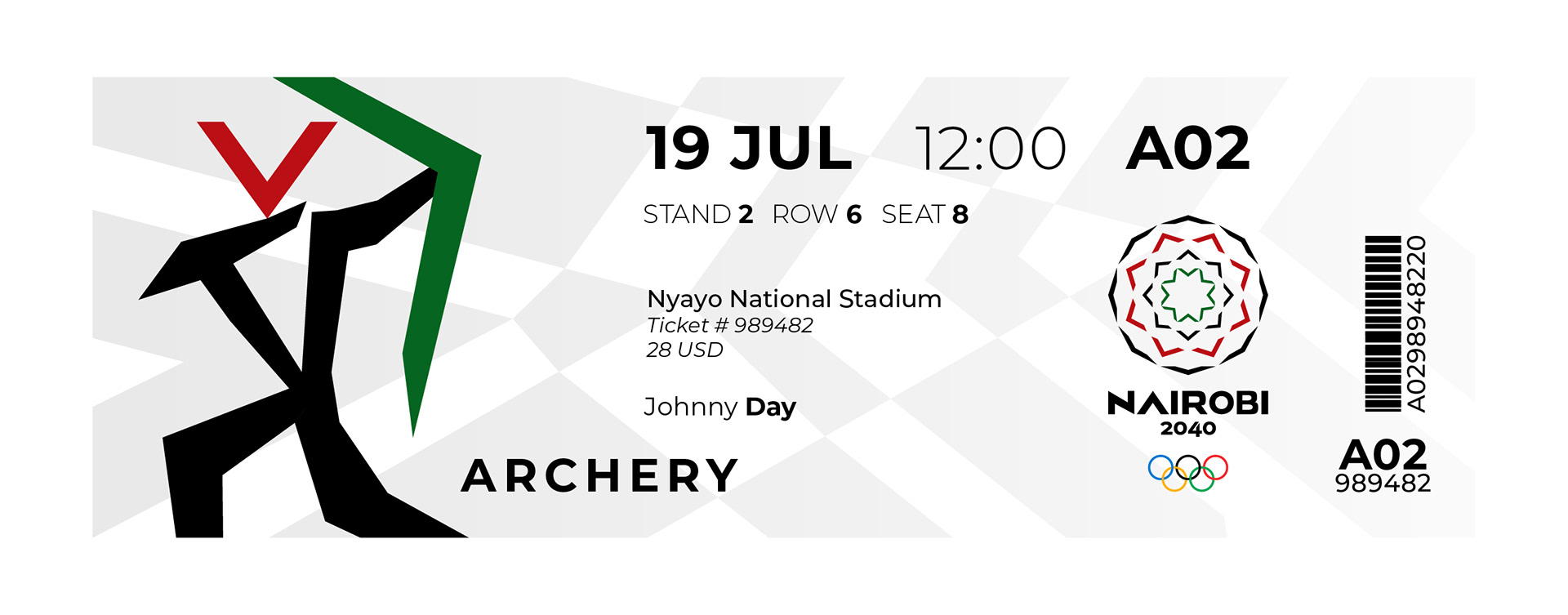 Nairobi 2040, sports ticket, Archery, front.